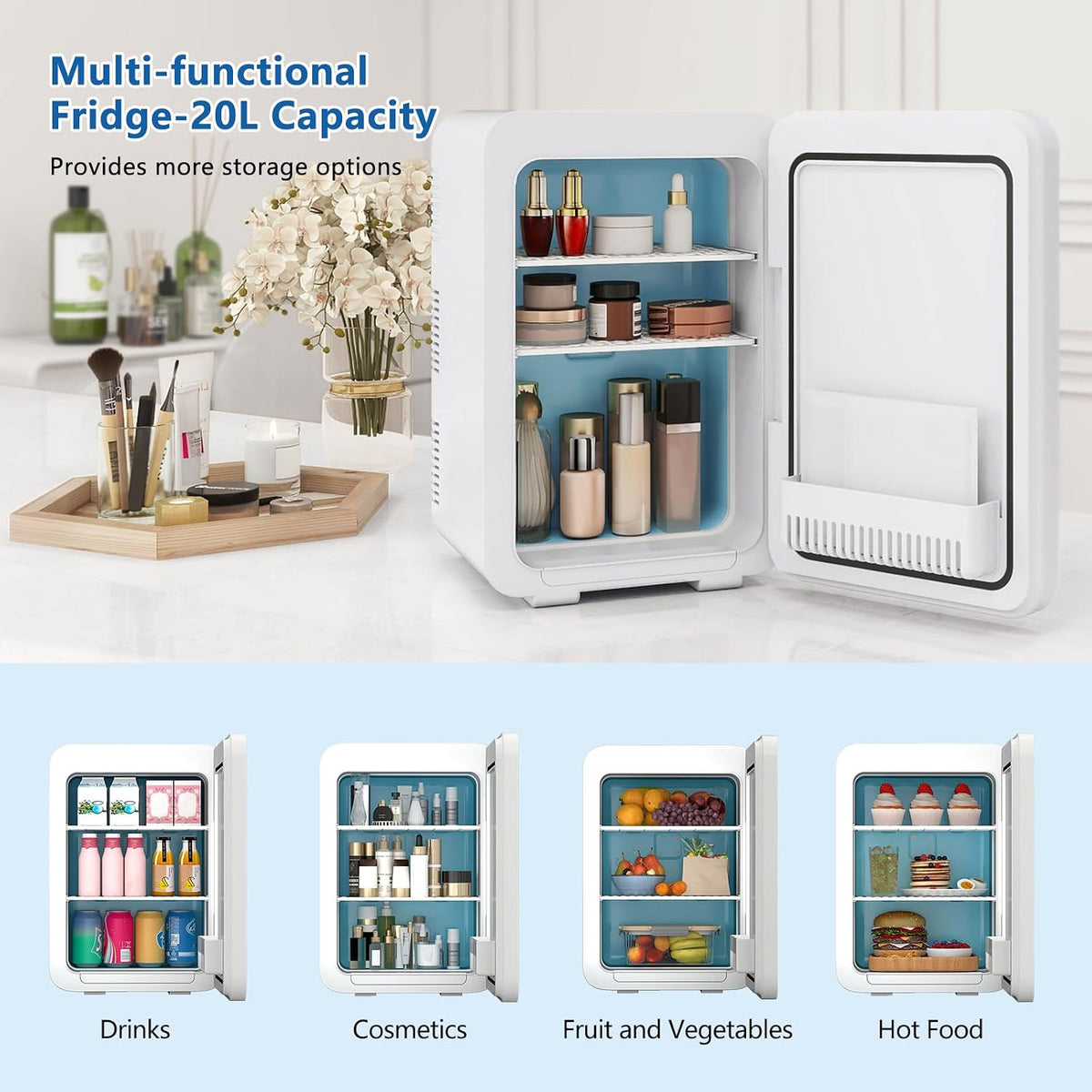 ARTETHYS Mini Fridge for Bedrooms, 20L Small Car Fridges