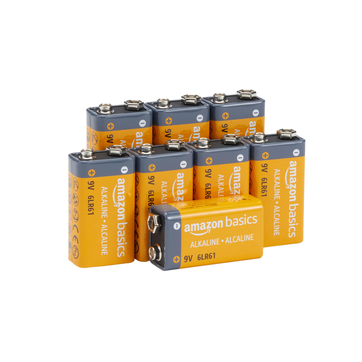 Amazon Basics 4-Pack 9V Alkaline Batteries, 9V/6LR61, 5-Year Shelf Life - for Smoke/CO Detector, Electronics & Audio