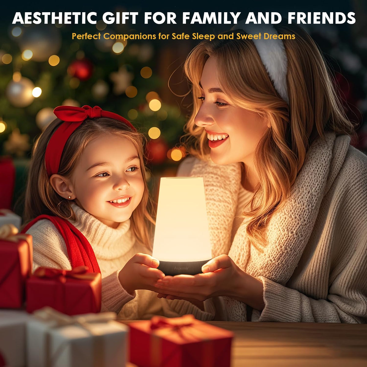 Auxmir Night Light 2 Pack, LED Touch Bedside Table Lamp, 2500mAh Rechargeable Light with RGB Color Changing, Portable Lamp for Children, Kids, Bedroom, Living Room, Camping