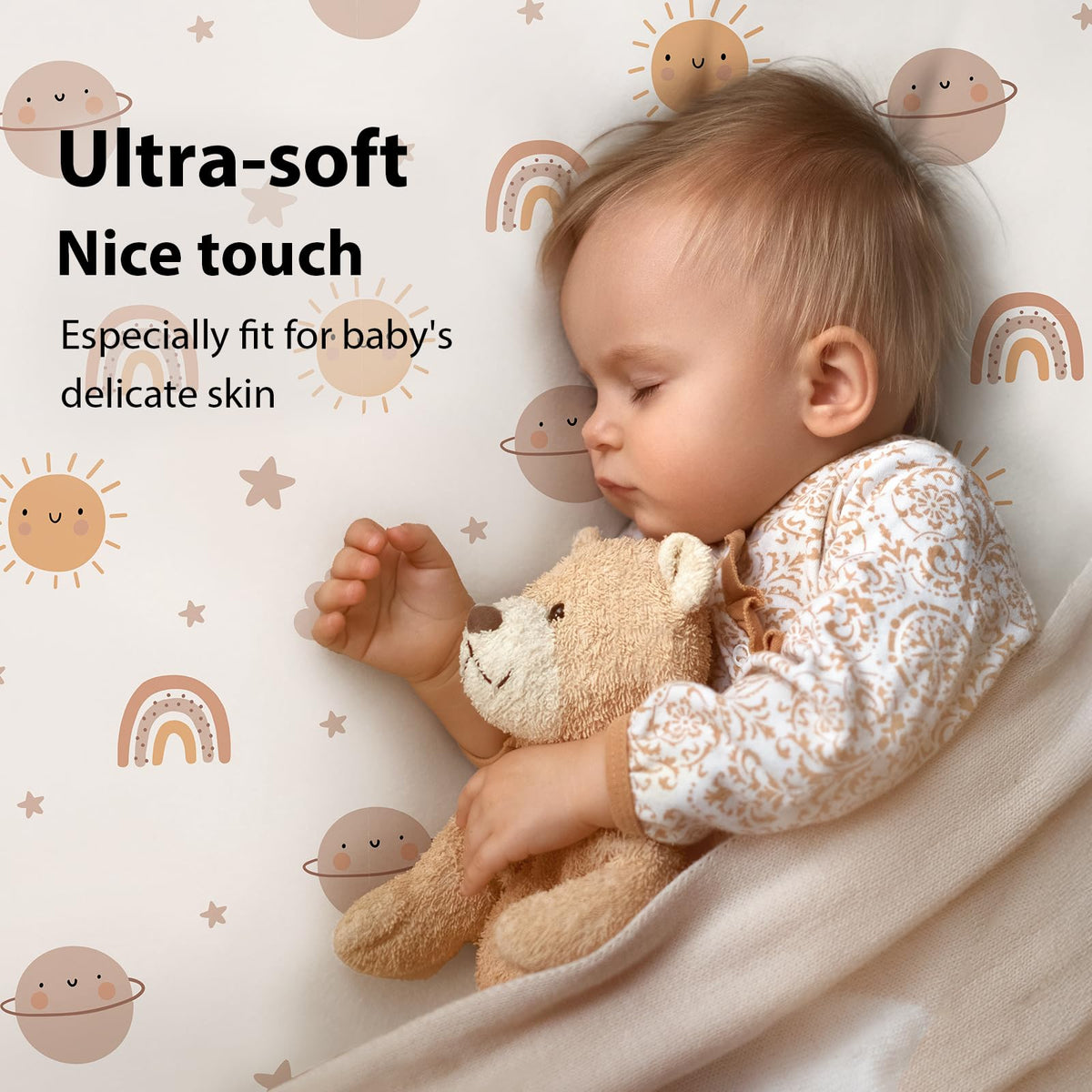 Cot Bed Sheets 140 x 70cm Fitted, 3 Pack Baby Cot Sheets, Ultra Soft & Silky Smooth Microfiber Toddler Bed Sheets Pink Rainbow