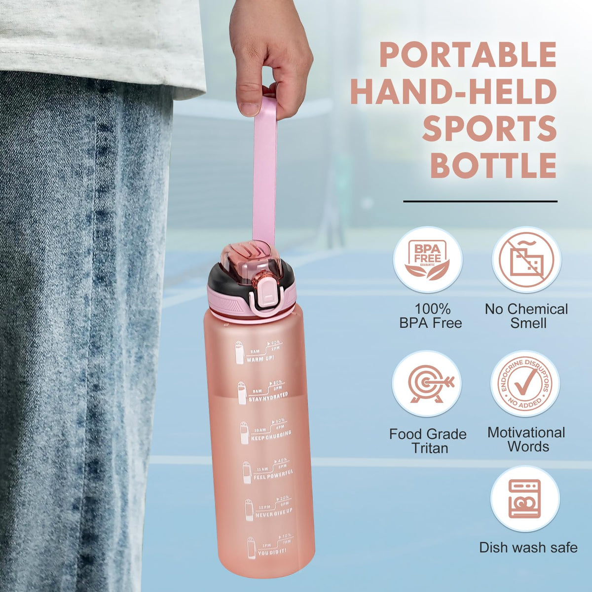 SEASEVEN Flat Water Bottle 750ML for Gym,School Office(Flat Pink)