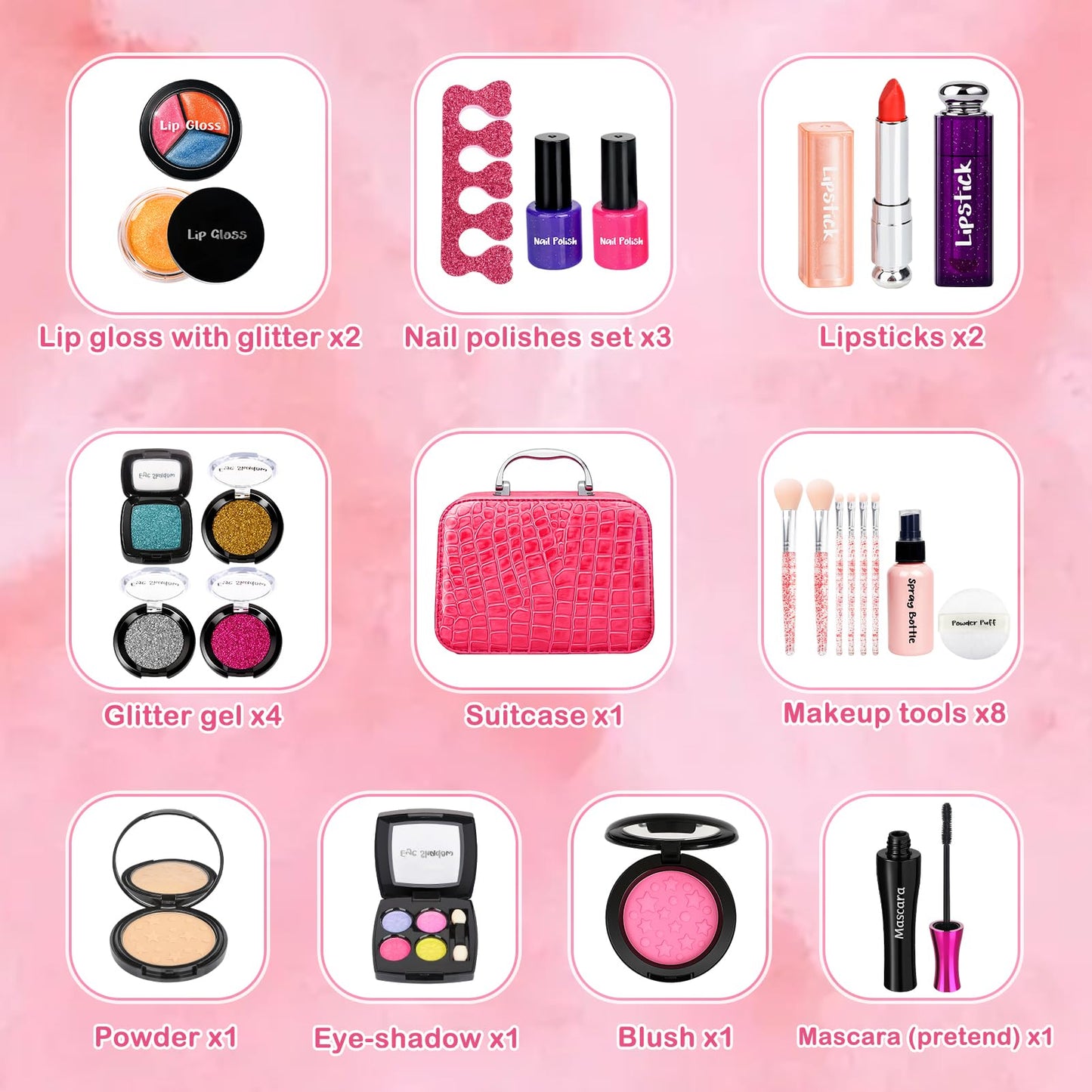 Dreamon Kids Makeup Set for Girls | Washable & Non-Toxic Real Makeup Set | Pretend Play Princess Toys | Christmas Birthday Gifts for Girls Age 5-12
