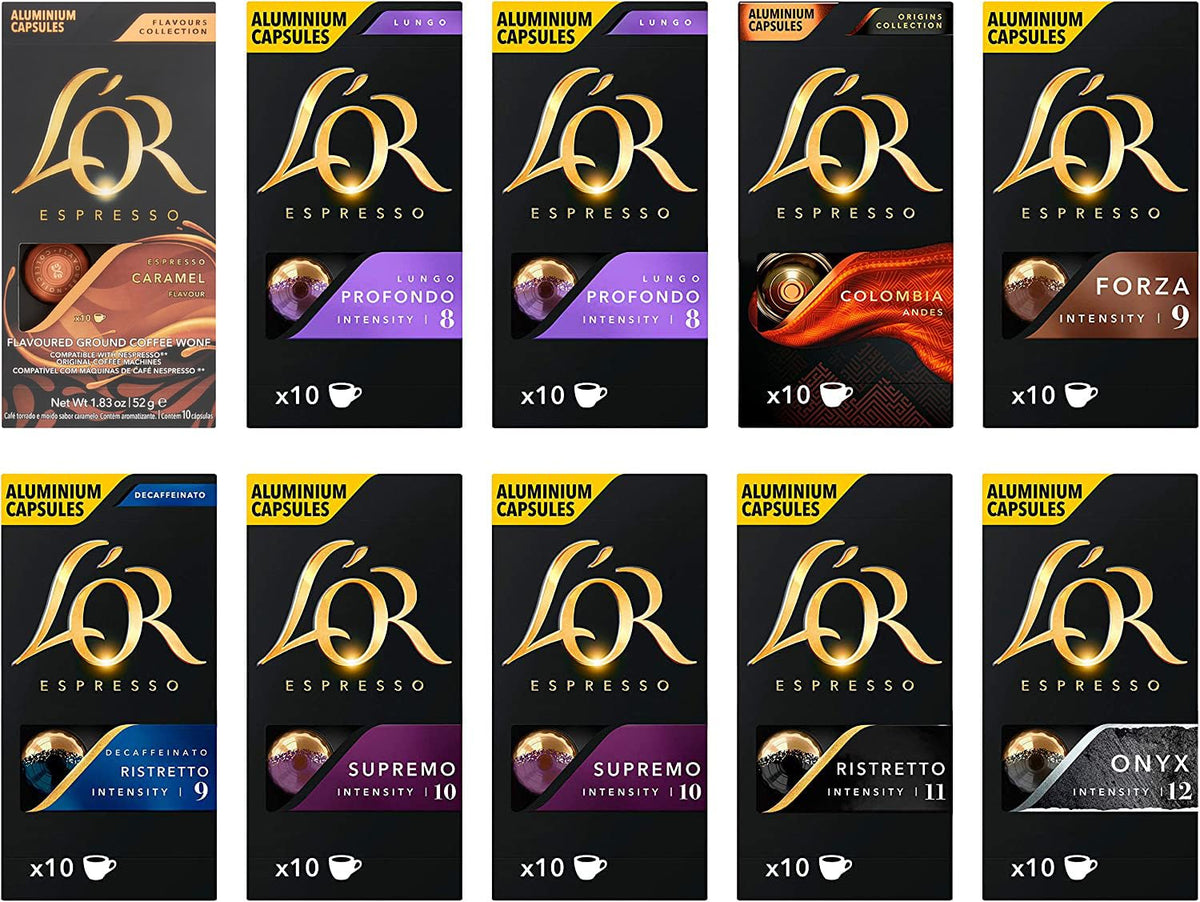 L'OR Espresso Intense Coffee Pods Variety Bundle (Pack of 12, Total 120 Capsules) Nespresso®* Compatible