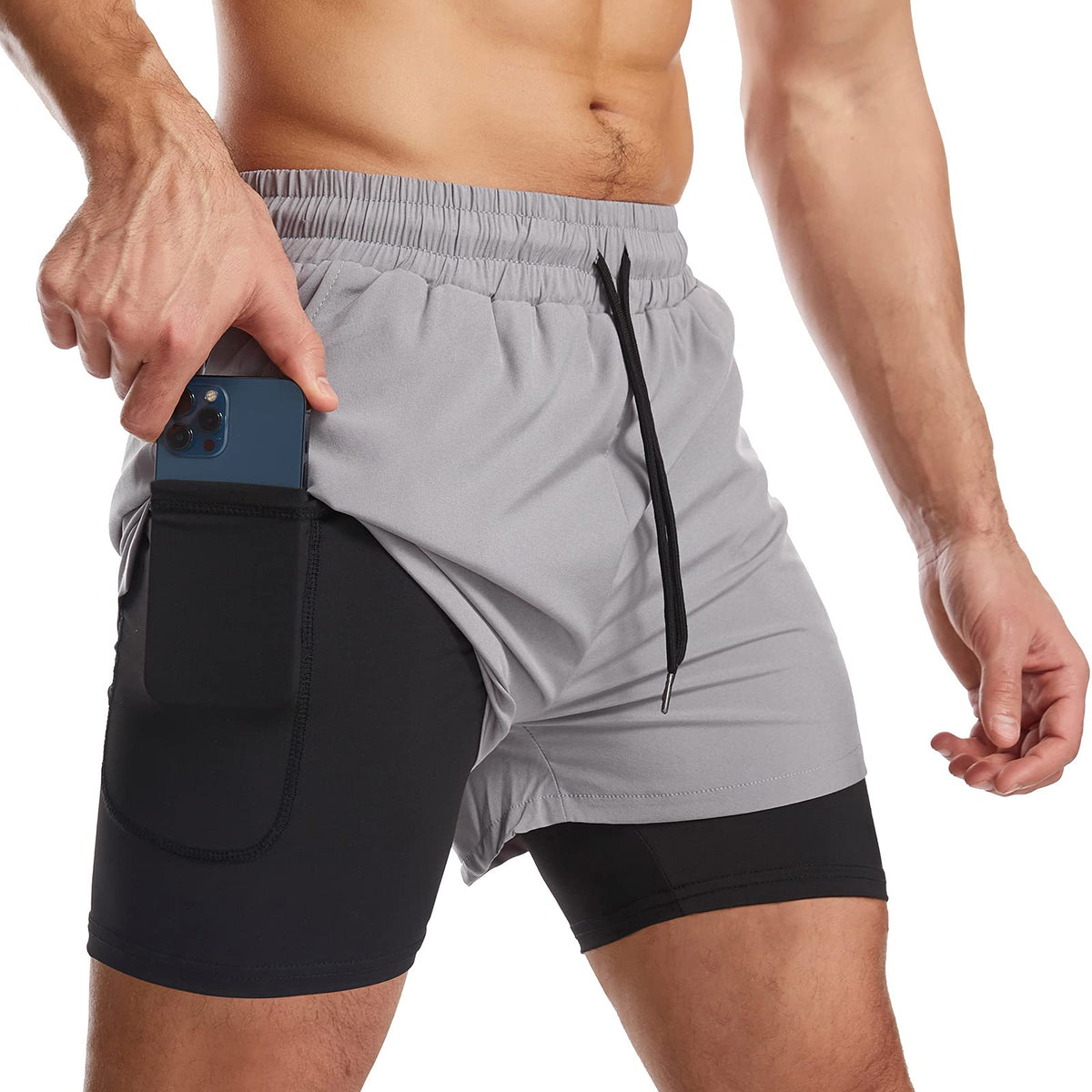 Mens Running Shorts Men's Gym Sports Short 2 in 1 with Phone Pocket Lightweight Quick Drying