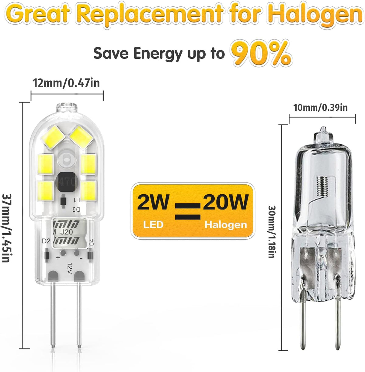 2W G4 LED Bulbs Warm White 3000K, Replacement 20W Halogen Bulb, Non Flicker AC/DC 12V Energy Saving G4 LED Capsule Light Bulbs, Non-Dimmable, 10 Pack
