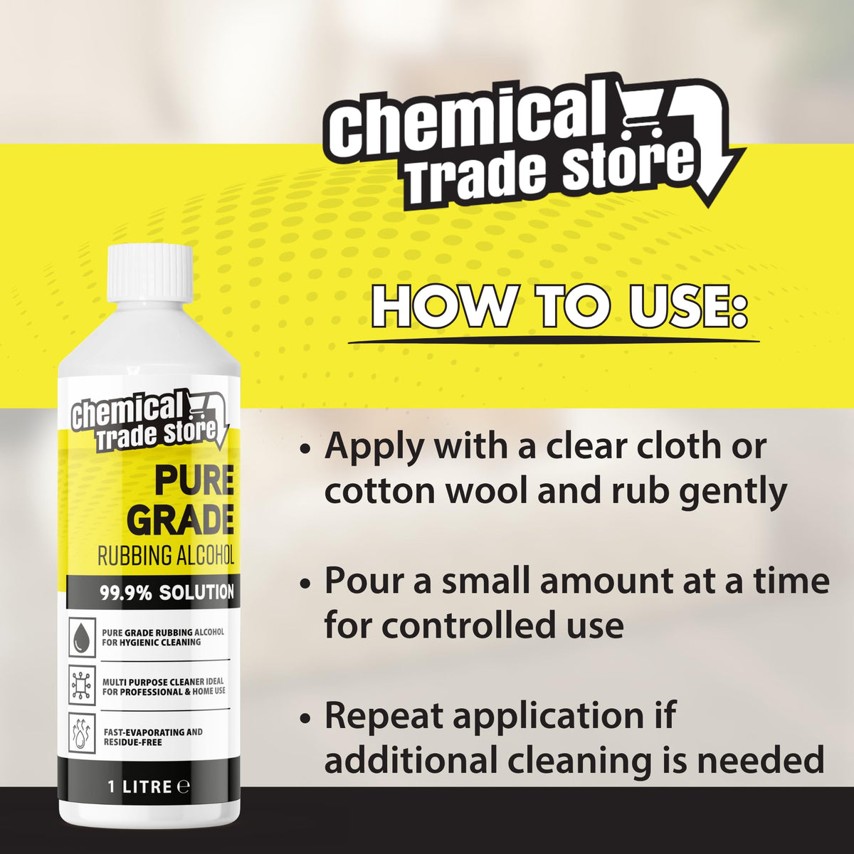 Rubbing Alcohol 99.9%, 500ml - High Purity Isopropyl Alcohol for Hygienic Surface Cleaning, Care Homes, Household Cleaning, Glass, Mirrors, Bathrooms, Kitchens & Hard Surfaces