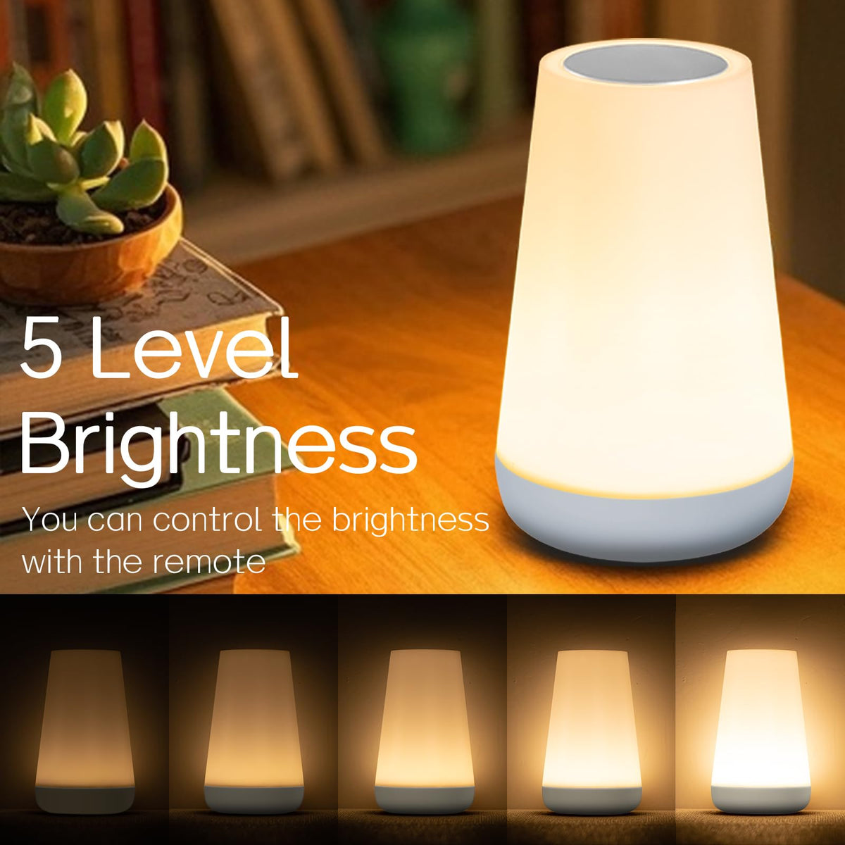 Ledivion Night Light, LED Touch Bedside Table Lamp, RGB Colours Changing, 5 Brightness Level, Timing Function, Dimmable Rechargable Remote Control Light for Bedroom, Living Room