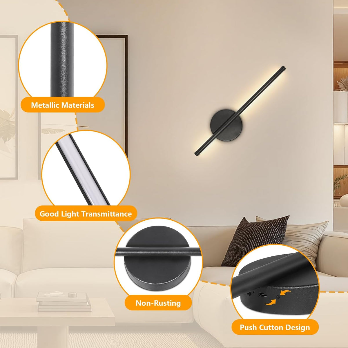 Dehobo 80CM Rechargeable Wall Lights with 8000mAh for Home Decor, 2 Packs