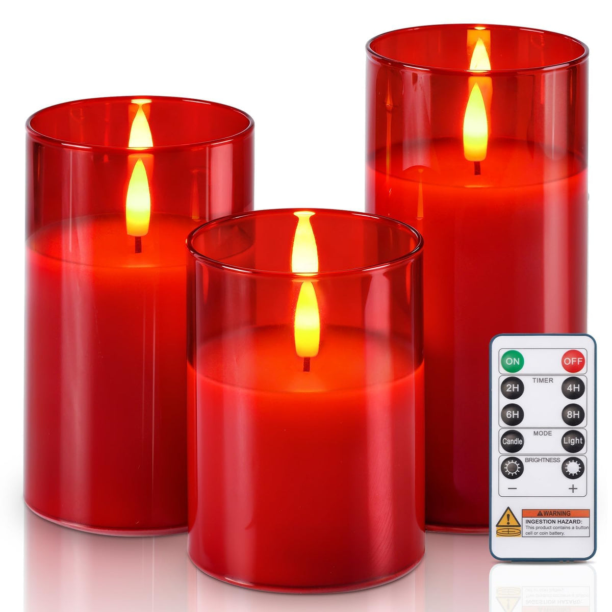 Homemory Real Wax LED Candles Flickering, Clear Glass Shell, Gold, Set of 3