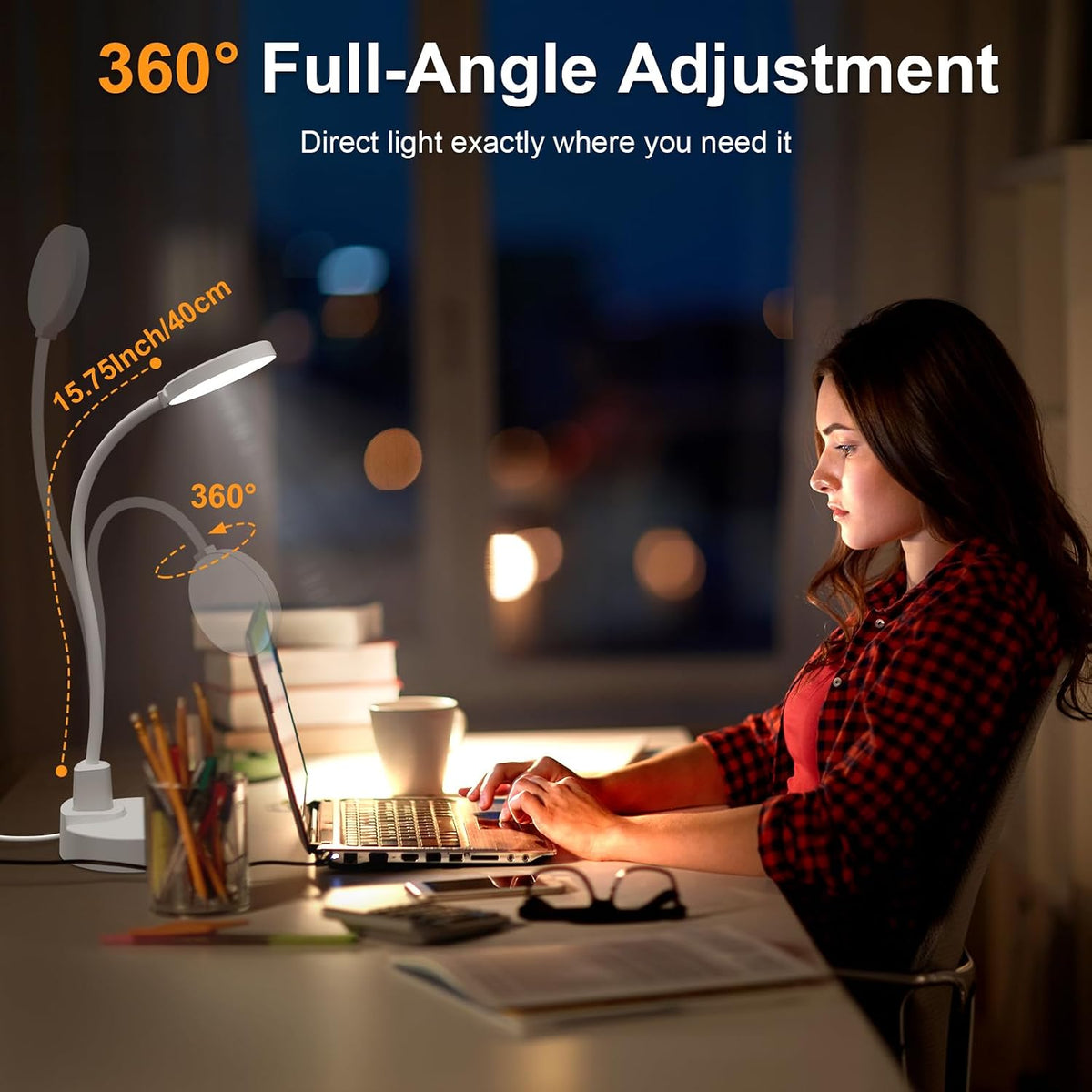 60 LED Desk Lamp with USB Charging Ports – Dimmable Table Lamp with 3 Color Temps, 5 Brightness, 4 Timers, 15W Flexible Gooseneck Light with Base, Eye-Caring Reading Light for Home Office, Bedroom