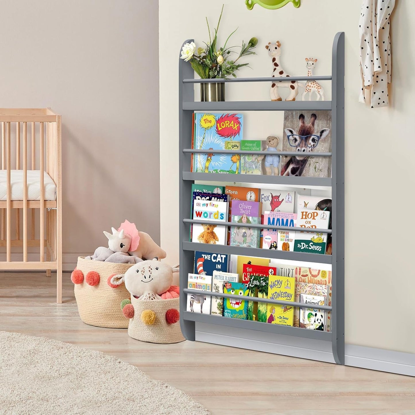 Kids Bookcase Modern Childrens Bookcase 4-Tier Book Shelf Display Rack Book Shelf Kids Room 10 CM Depth Suitable for Children's Children's Room School 116.5x60x 10CM White