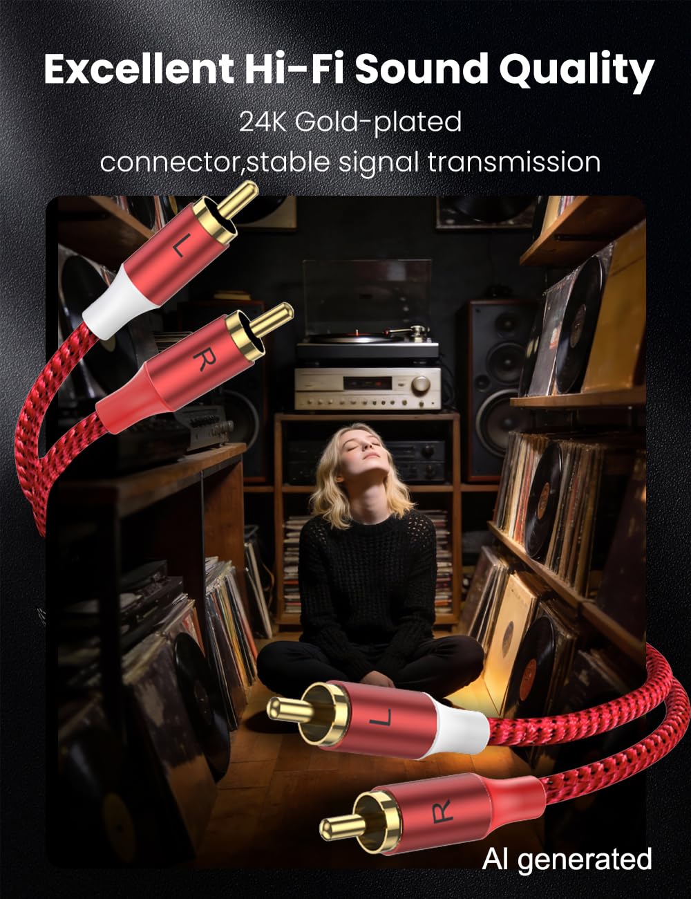 MOSWAG RCA Stereo Cable,2-Male to 2-Male RCA Audio Stereo Cable 10Ft/3M,rca Cord Auxiliary Audio Cord Nylon Braided for Home Theater, HDTV, Amplifiers, Hi-Fi Systems, Car Audio, Speakers