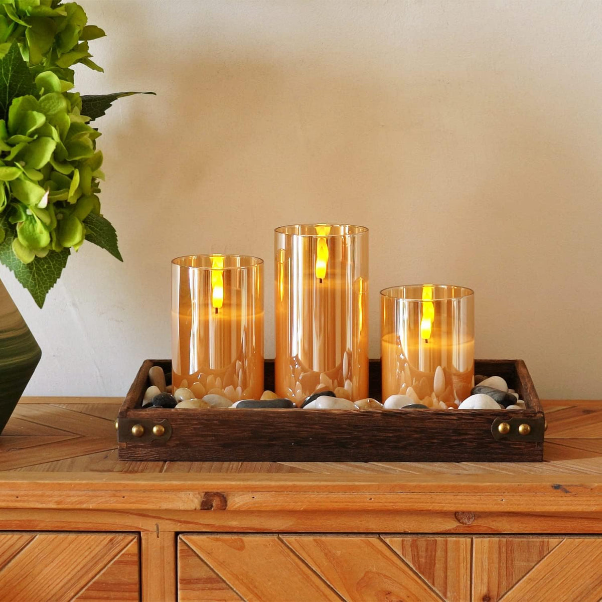 Homemory Real Wax LED Candles Flickering, Clear Glass Shell, Gold, Set of 3