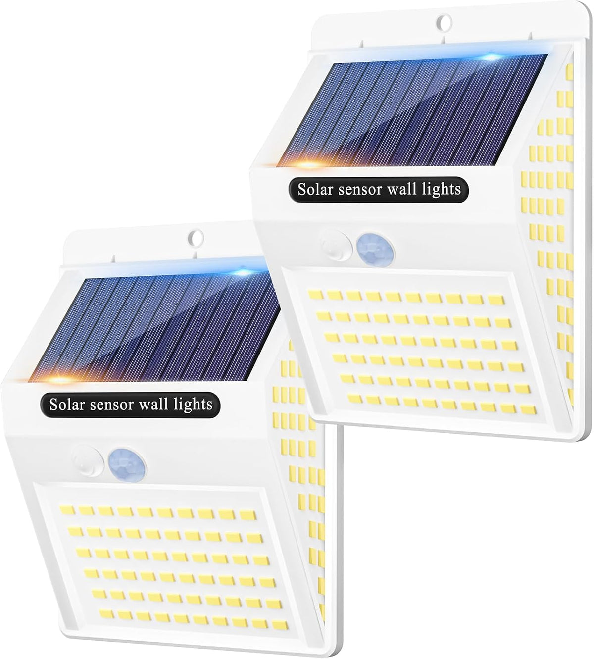 litogo [4 Pack White Frame 140LED Solar Security Lights Outdoor, Solar Motion Sensor Lights 270ºWide Angle Waterproof Solar Powered Durable Wall Lights Outside 3 Modes