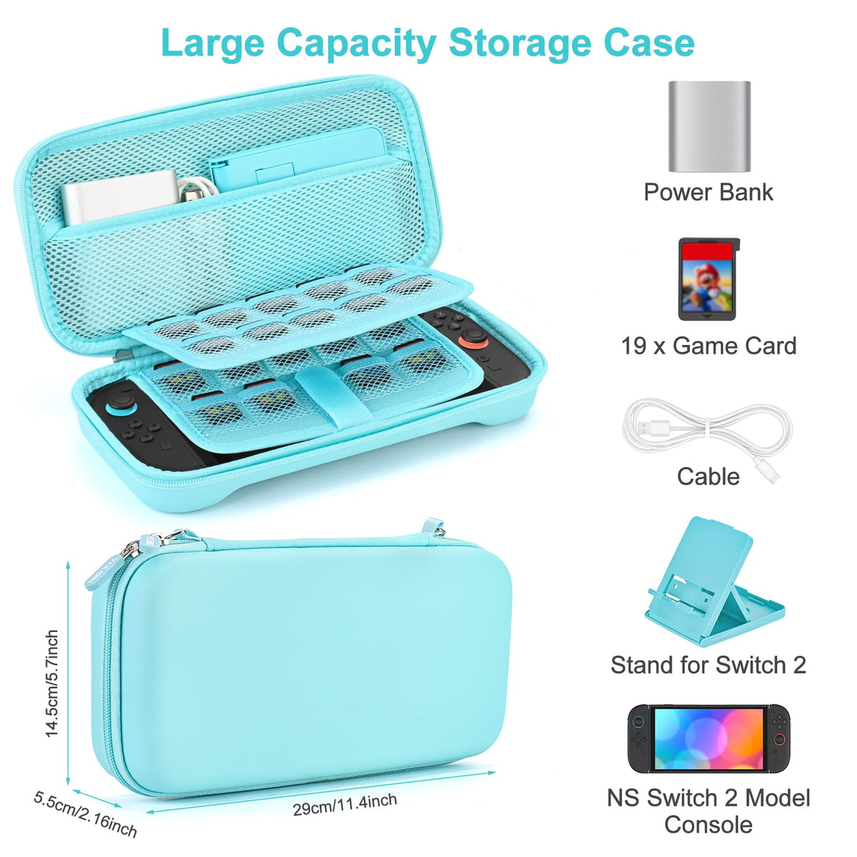 Younik Switch Accessories Bundle, 17 in 1 Switch Accessories Kit for Girls Include Switch Carrying Case with 9 Game Card Slots, Adjustable Stand, Protective Case for Switch Console & J-Con (Blue)