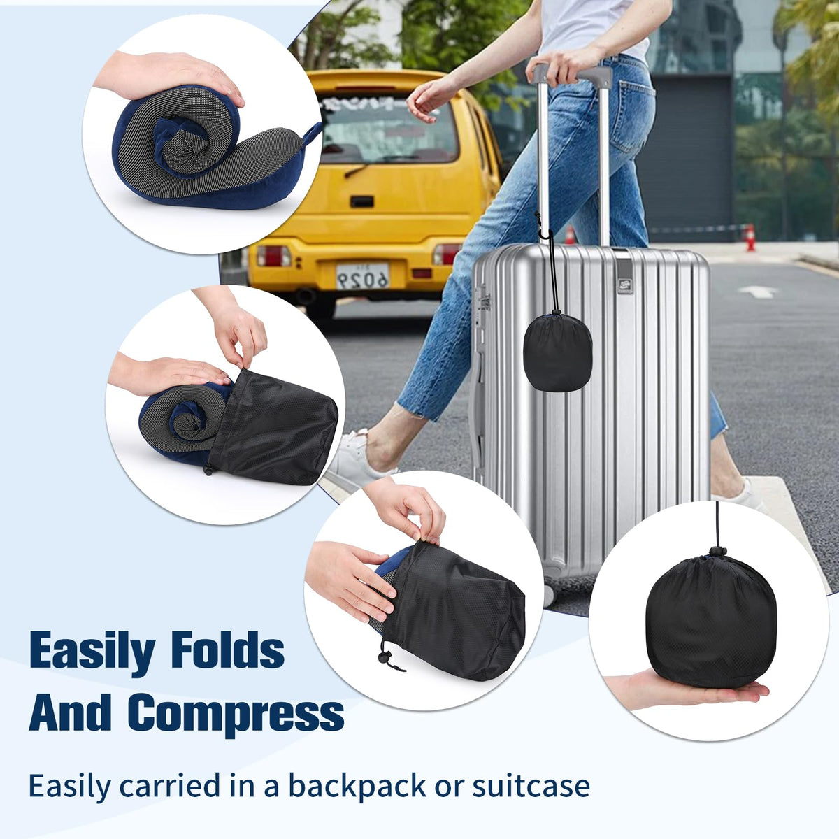 Cirorld Travel Pillow for Airplane, Neck Pillow for Travel, Memory Foam Travel Neck Pillow for Adults, Adjustable & Compact Flight Pillow, Ergonomic Neck Cushion, With Ear Plugs, Eye Mask, Carry Bag