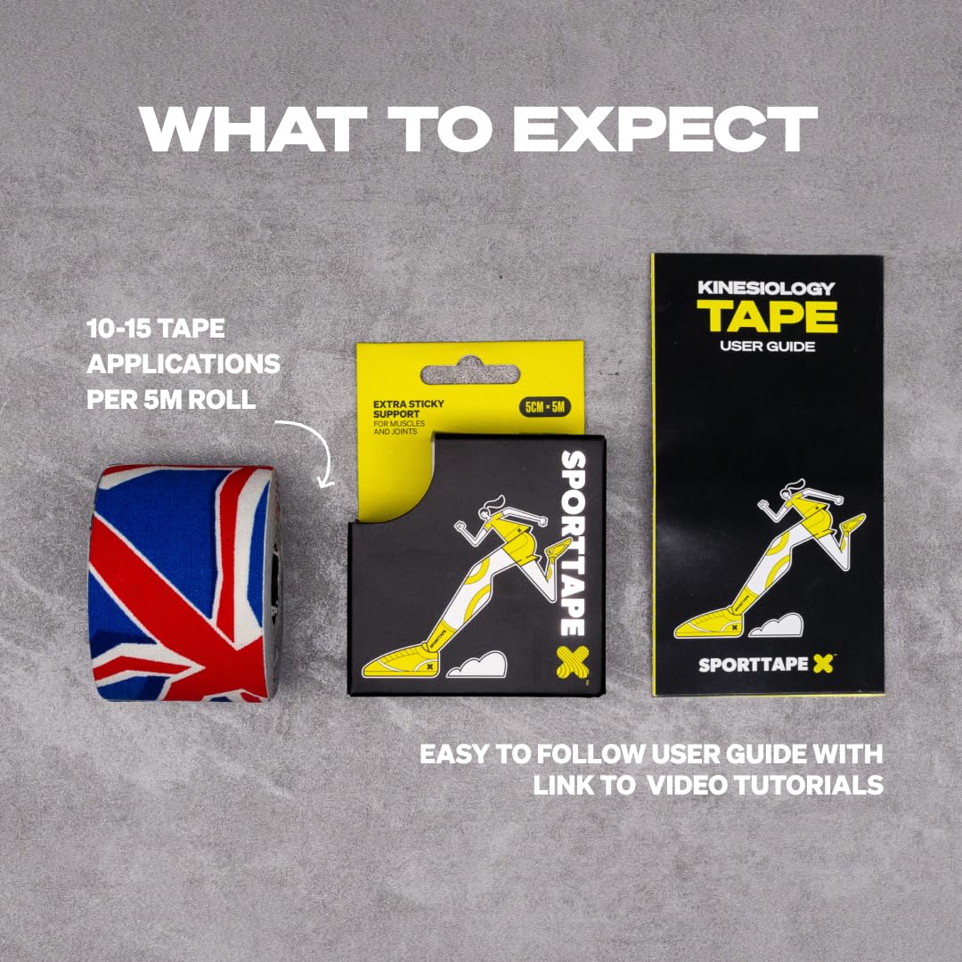 SPORTTAPE Kinesiology Tape, 5cm x 5m, Black - Waterproof, Hypoallergenic