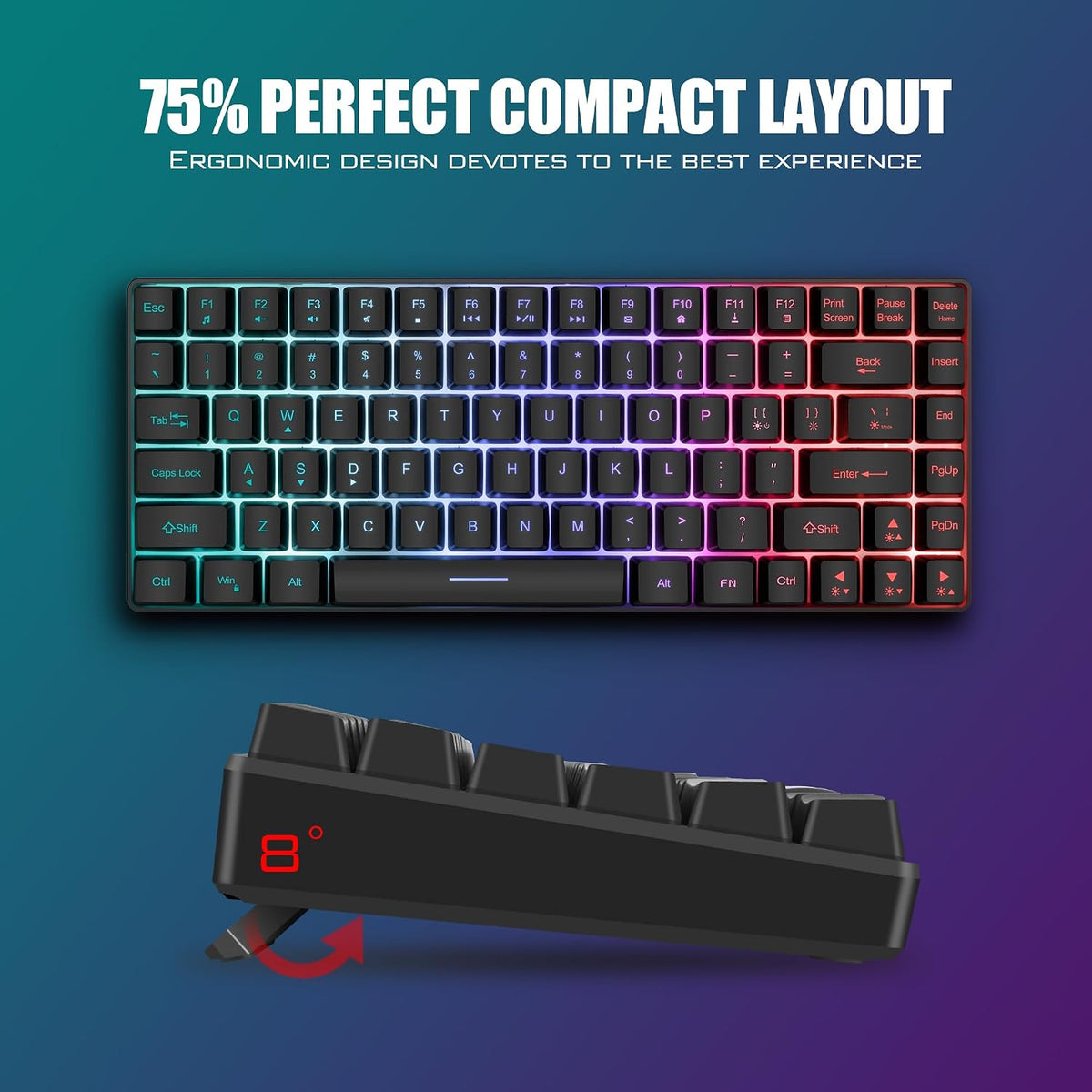 RedThunder K84 75% Wireless Gaming Keyboard and Mouse Rainbow Backlight UK Layout 85 Keys TKL Ultra Compact Mini Design Lightweight Honeycomb Gaming Mouse for PC Mac PS5 Xbox Office Gamers