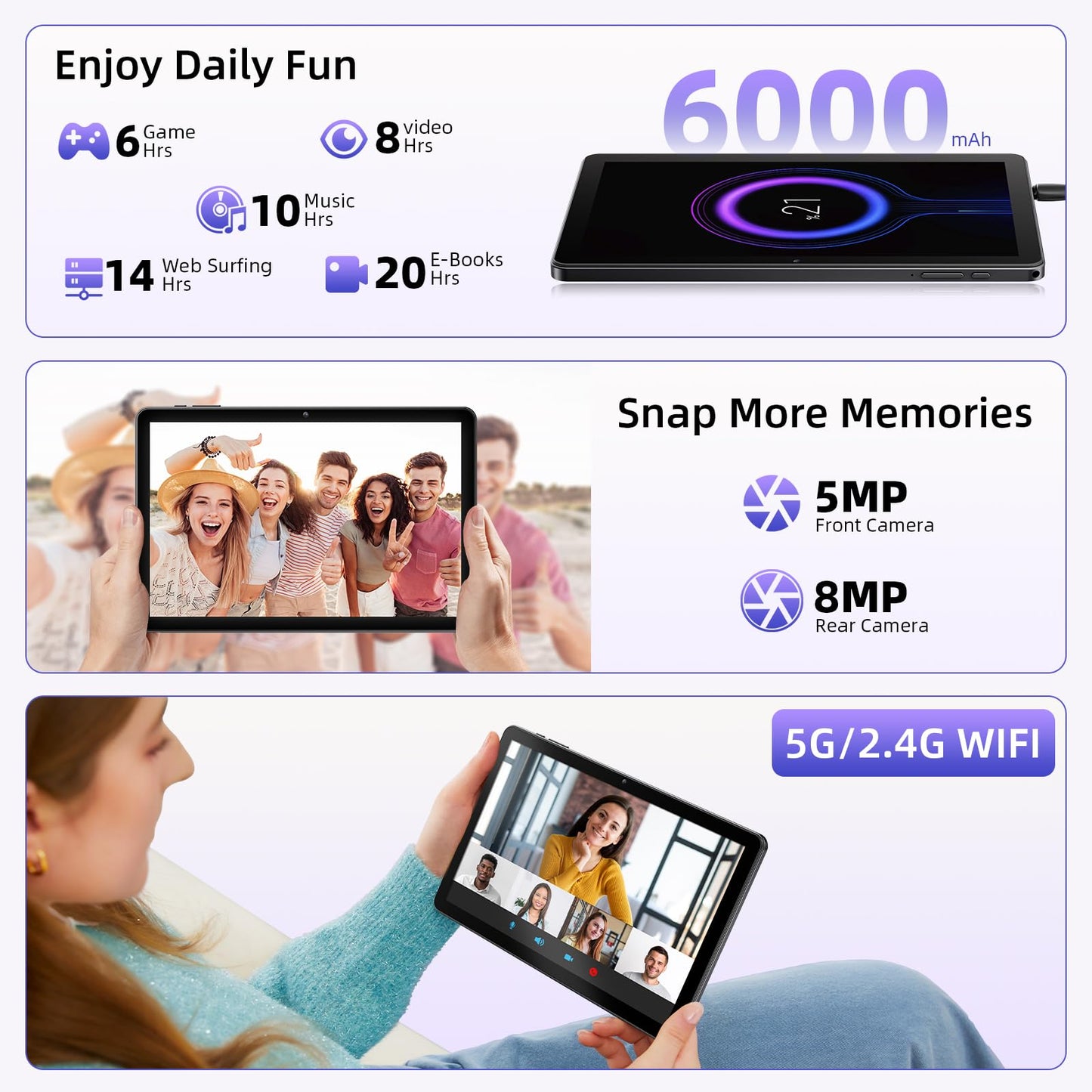 Tablet 10 Inch, Android 15 Tablets with Case, Mouse & Keyboard, Octa-Core, 24GB RAM+128GB ROM+1TB Expand, 1280 x 800 HD IPS Display, Dual Camera, 6000mAh, WiFi 6, BT 5.0, Widevine L1, GPS (Gray)