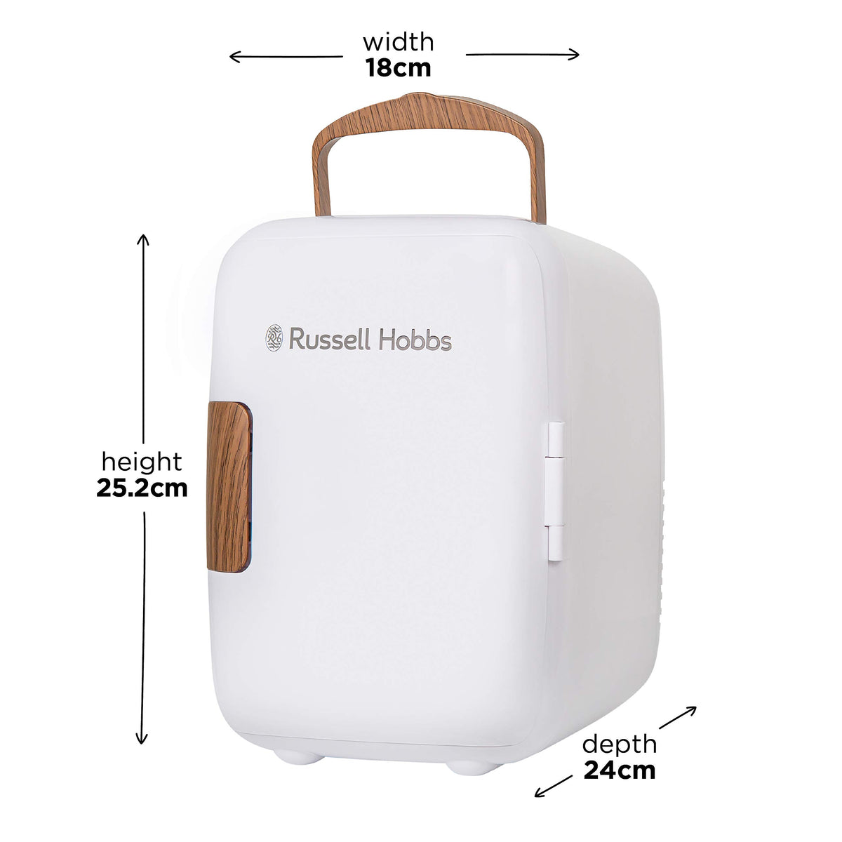 Russell Hobbs RH4CLR1001 4L/6 Can Portable Mini Cooler & Warmer for Drinks, Cosmetics/Makeup/Skincare, AC/DC Power, Retro Style, White, For Bedroom, Home, Caravan, Car