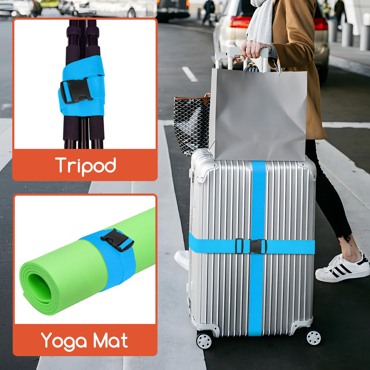 WISYOK Luggage Straps Extended, 4 Pack, 130-250cm Adjustable, Blue Orange