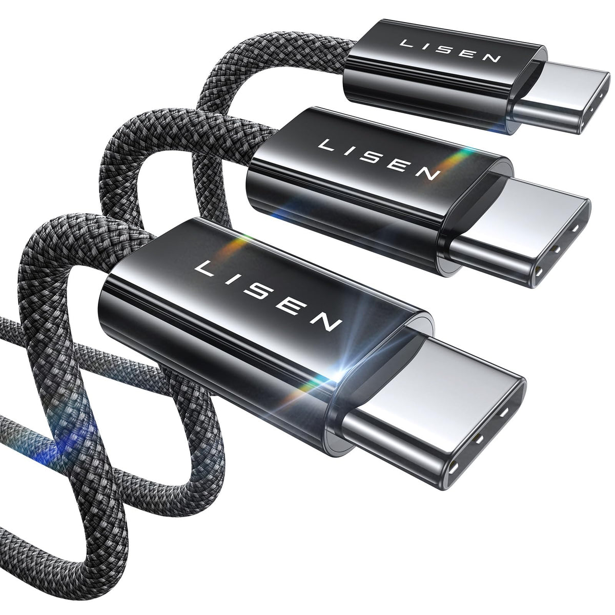 LISEN 60W for Samsung Type C 4-Pack [1M+1M+2M+2M] USB C Charger Cable for iPhone 15 Pro Max, iPad Pro/Air/Mini, Samsung S24, LG, Google Pixel