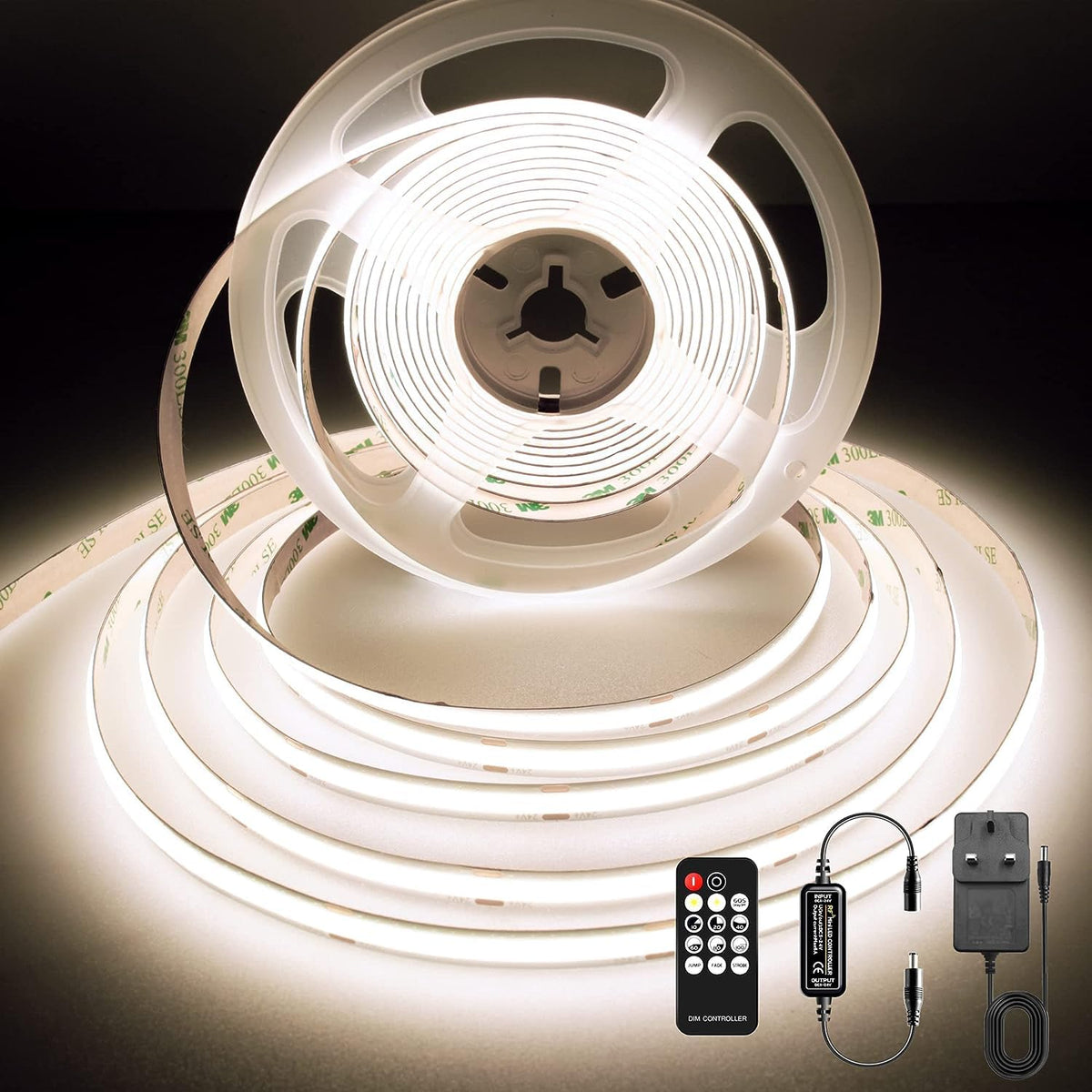 COB LED Strip 3m, 24V, Dimmable, Remote, Warm White, 2700K