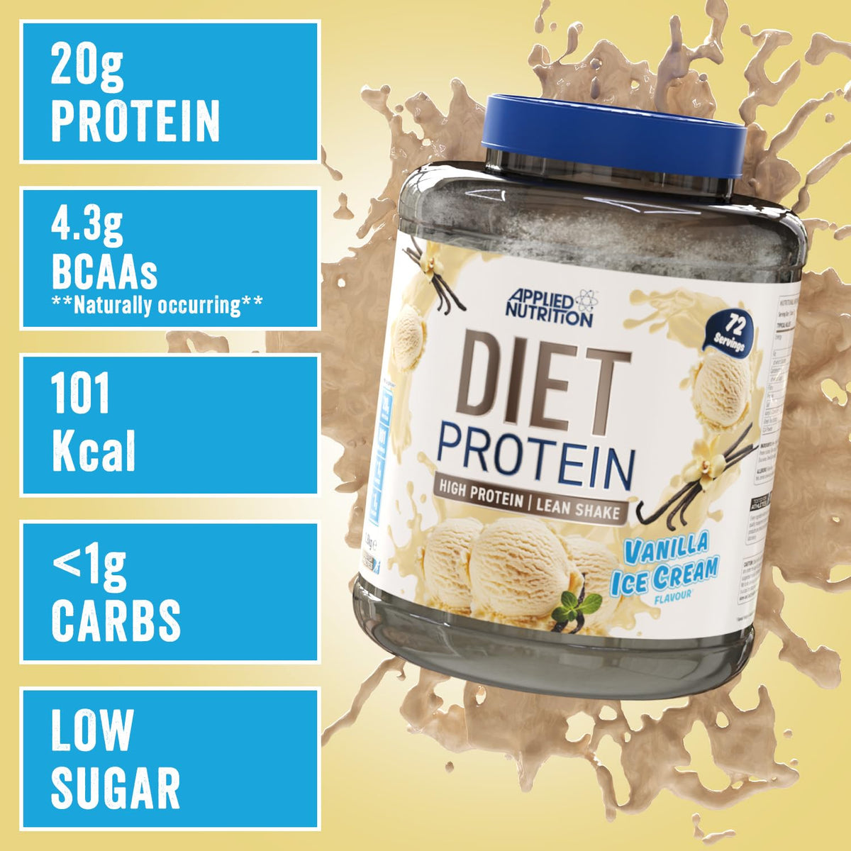 Applied Nutrition Diet Whey - High Protein Powder Supplement, Low Carb & Sugar, for Weight Management with CLA, L Carnitine, Green Tea (450g - 18 Servings) (Vanilla)