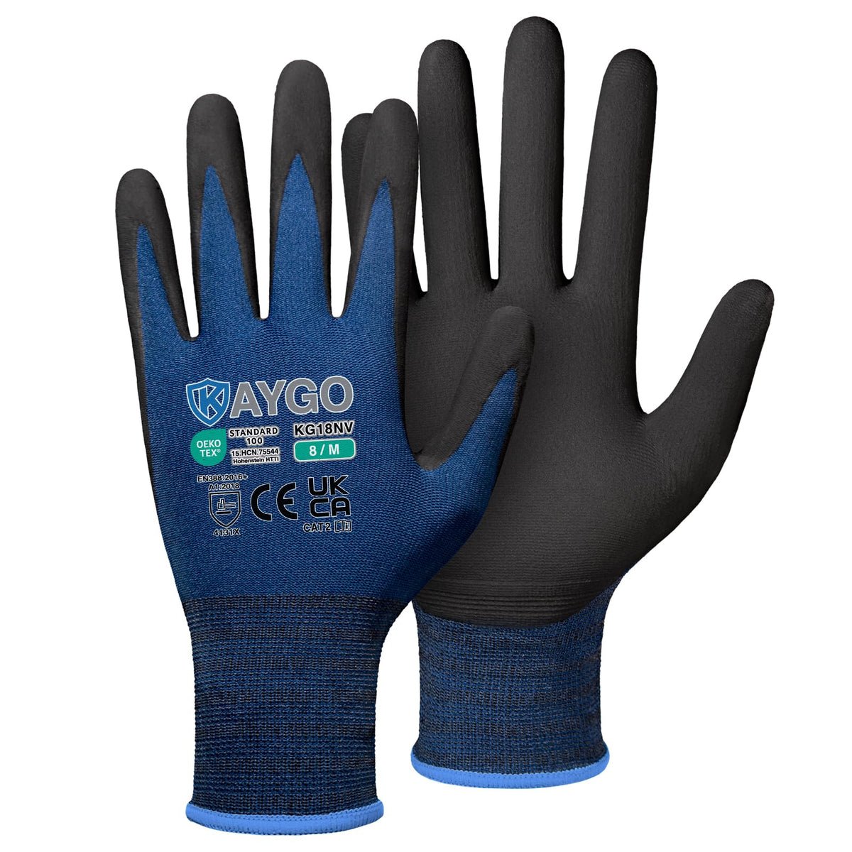 KAYGO Safety Work Gloves MicroFoam Nitrile Coated 12 Pairs, KG18NB