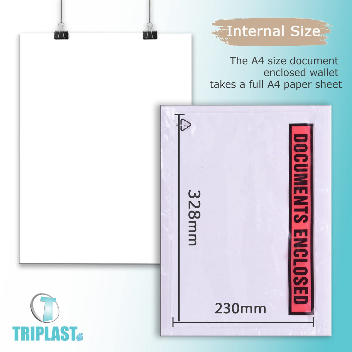 Triplast 200 x DL Printed Document Enclosed Wallet (230 x 110 mm) | Peel & Seal Clear Plastic Envelopes/Sleeves/Pockets/Wallets | Attach Invoices, Packing Lists & Delivery Notes to Parcels