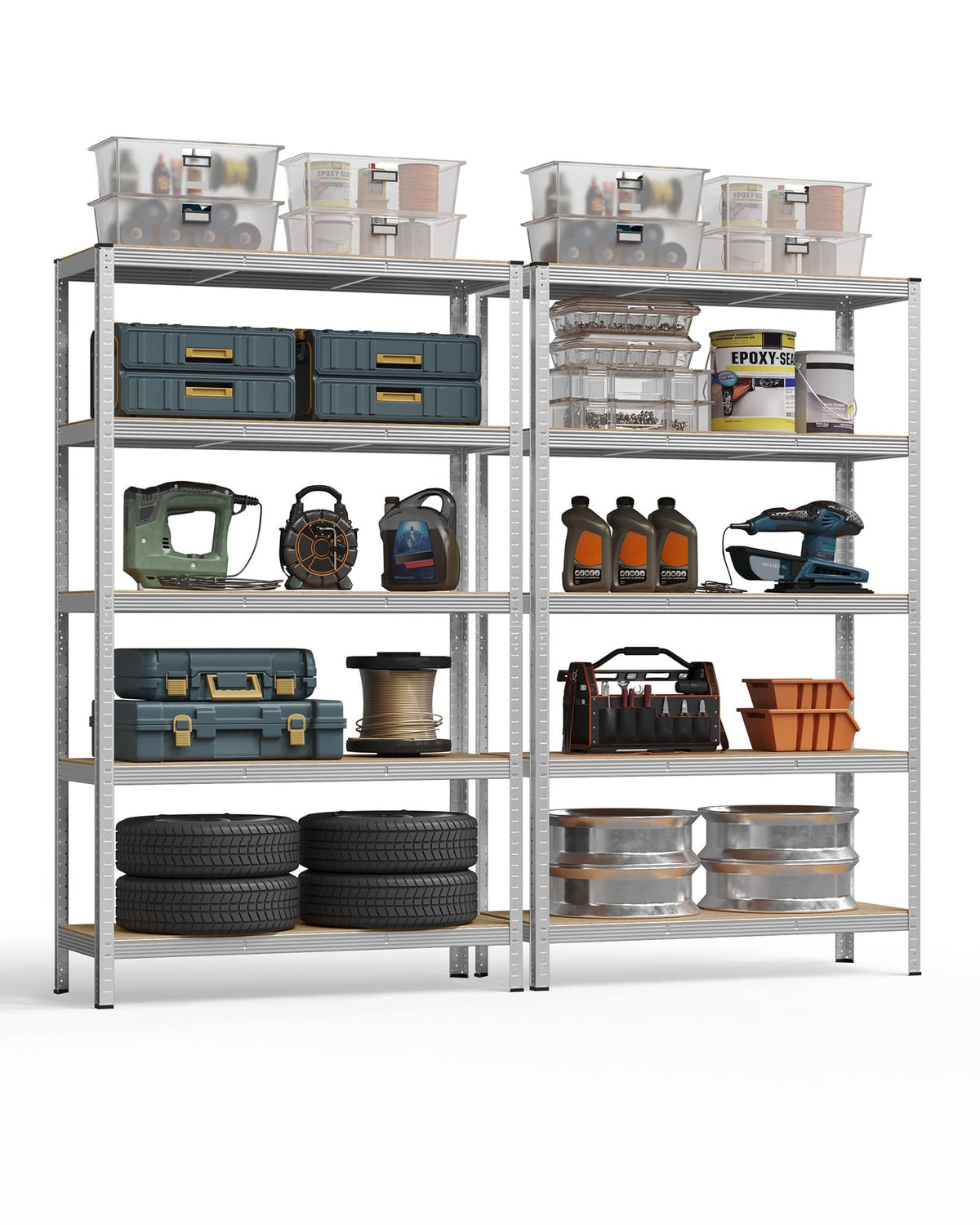 SONGMICS 5-Tier Heavy-Duty Shelving Units, Set of 2, Boltless Assembly
