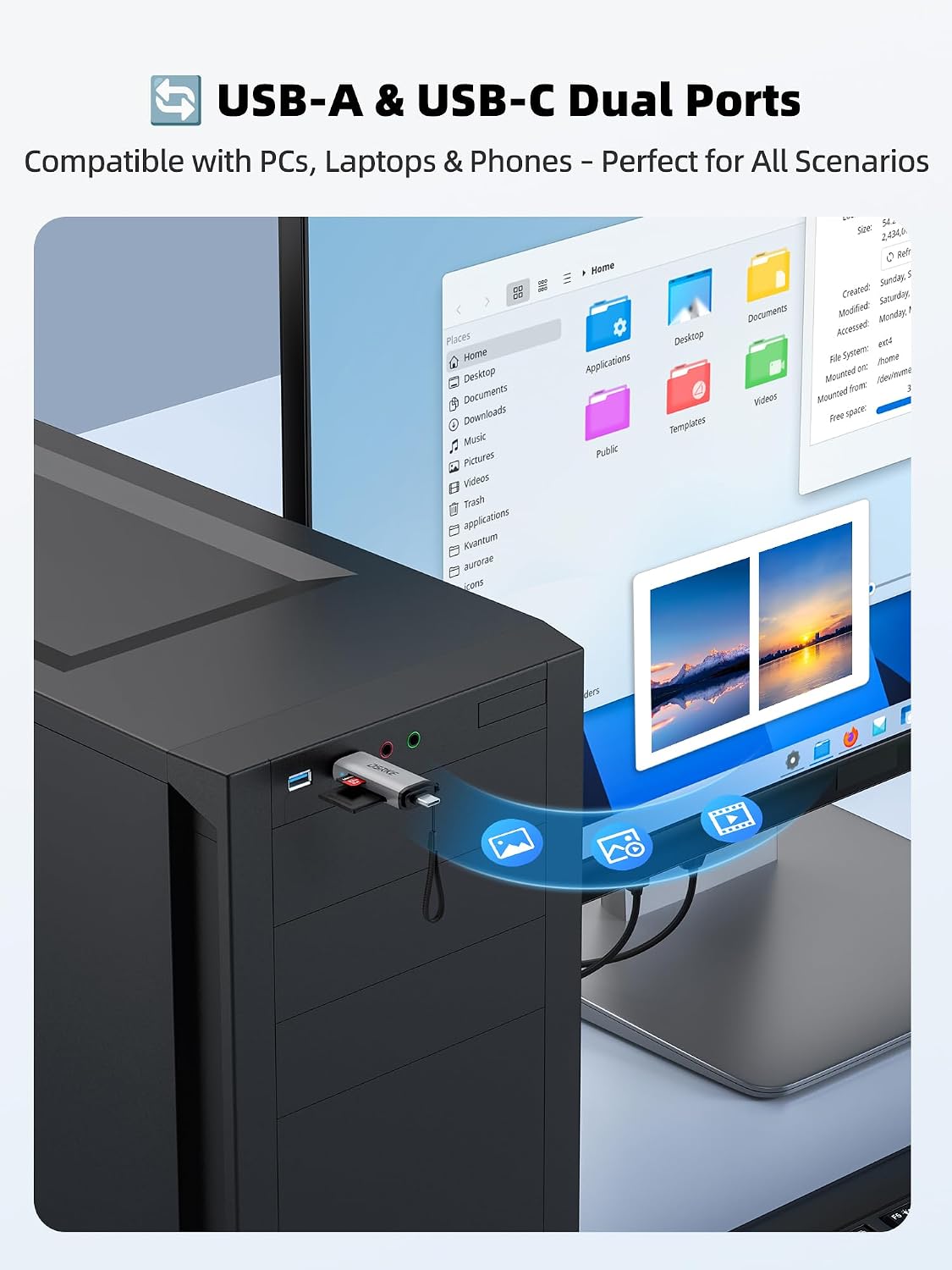 SD Card Reader, Micro SD & Memory Card Reader, USB C 3.0 Dual Slot