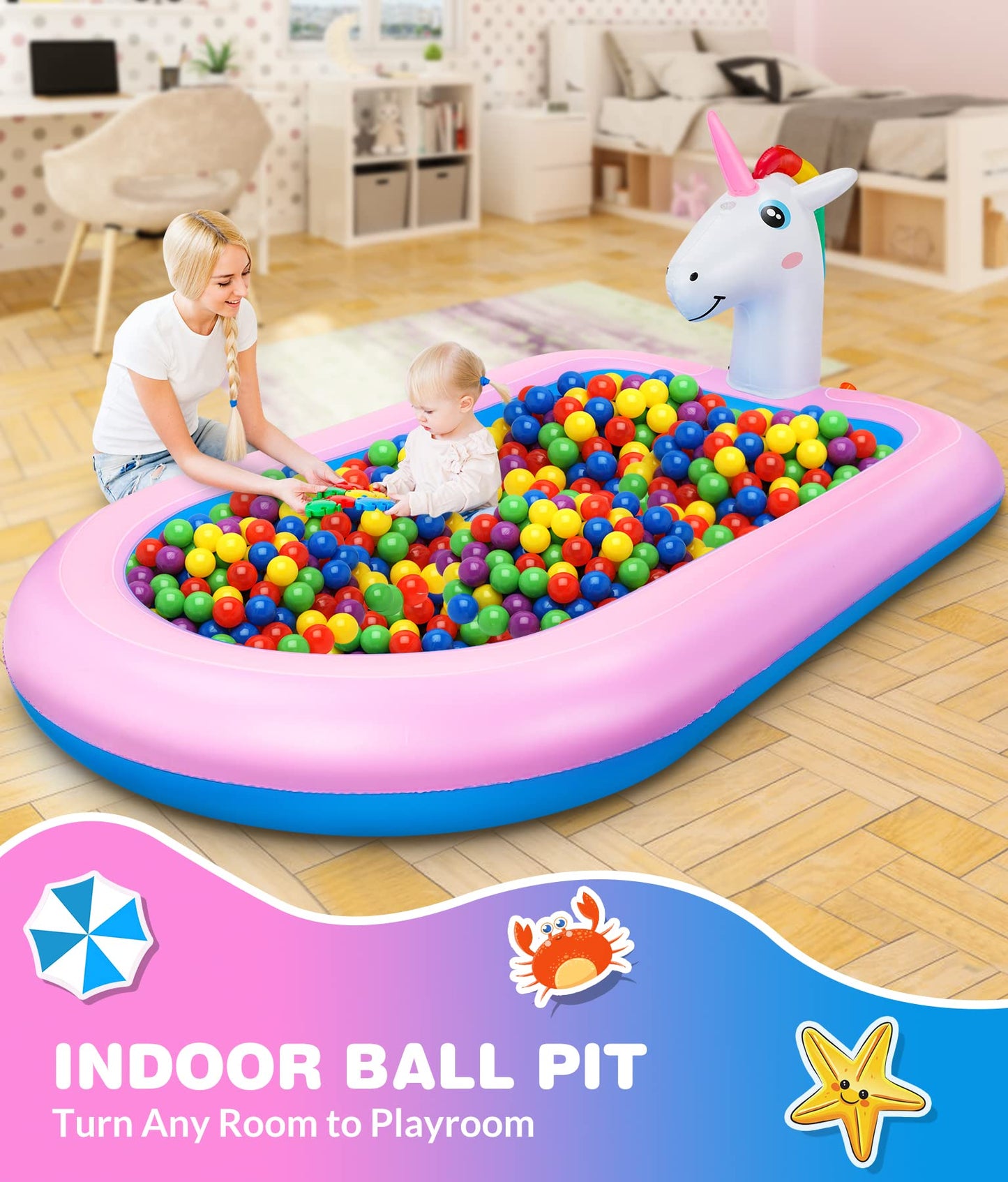 COOLJOYA Inflatable Pool | Splash Spray Paddling Pool Sprinkler Pad | Paddling Pool for Kids Toddlers | Swimming Pool Toy Gifts 68 x 41 x 18 Inch (Unicorn)
