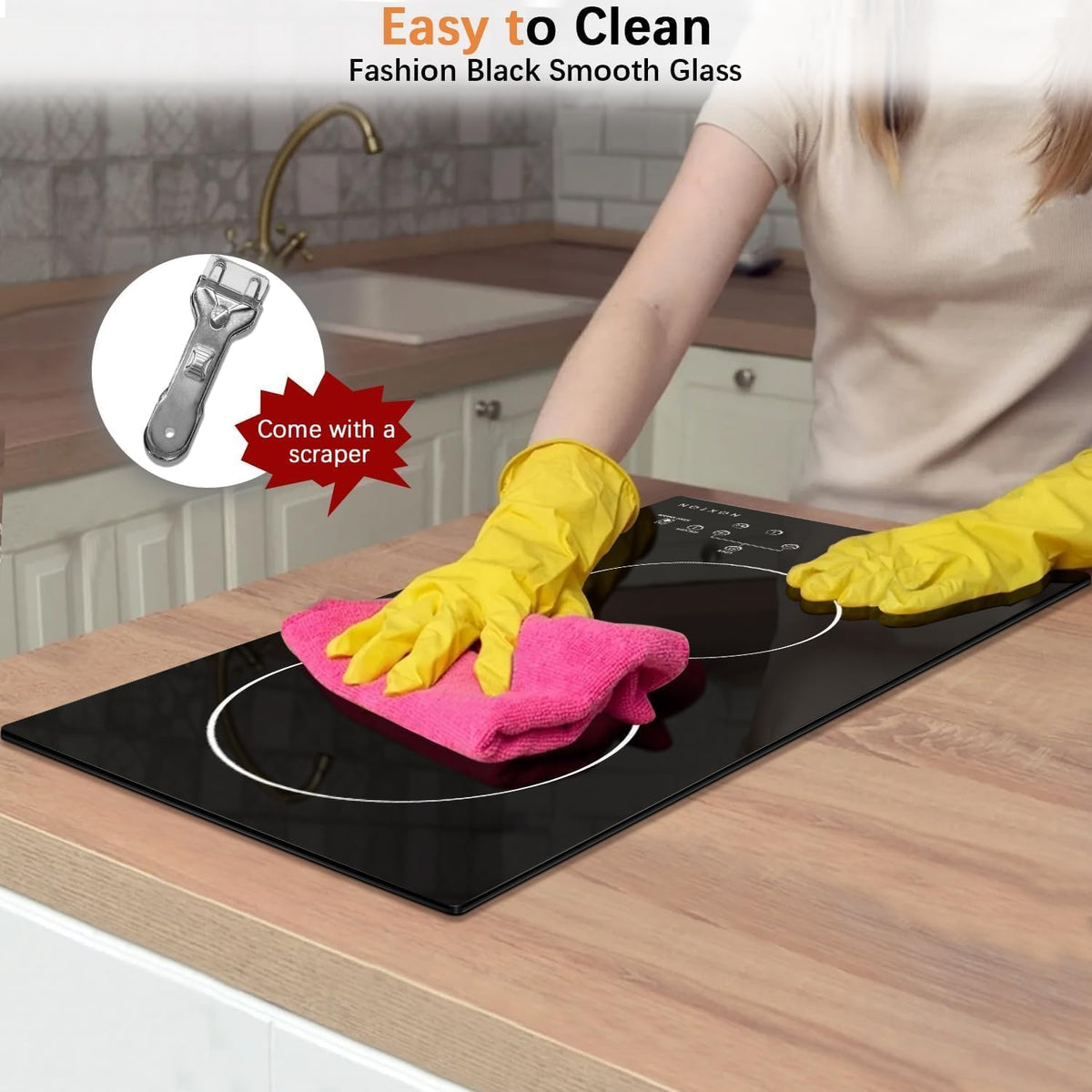 Noxton 2 Zone Ceramic Hob 30cm Electric Hob with Timer, Safe Lock, Pause Coutertop Use Hob with 13AMP Plug 2800W