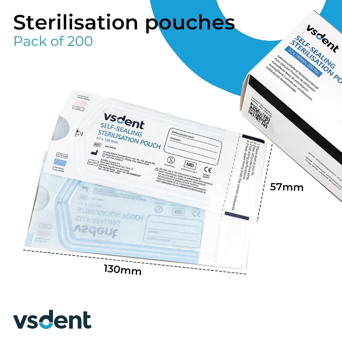 Self Sterilisation Pouches - 57x130mm (Pack Of 200)