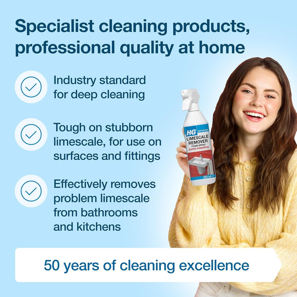 HG Limescale Remover Foam Spray Super Powerful, Bathroom & Kitchen Cleaner – 500ml (Pack of 6)