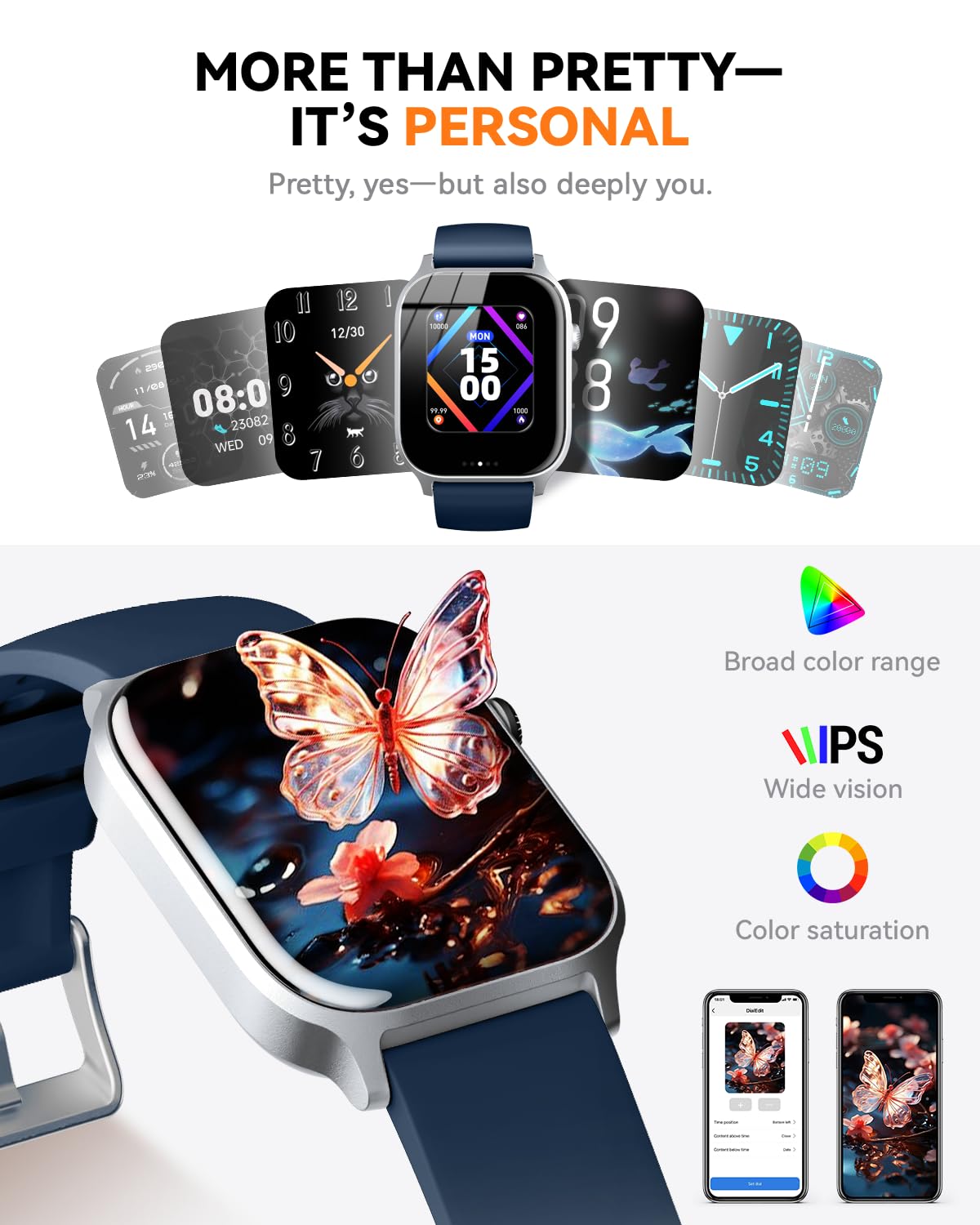 Smart Watch for Men Women- Answer/Make Call, 2024 IP68 Waterproof Fitness Tracker Watch with Sleep Step Counter Activity Smartwatch for Samsung Android iPhone iOS (Black-Blue, 1.83)