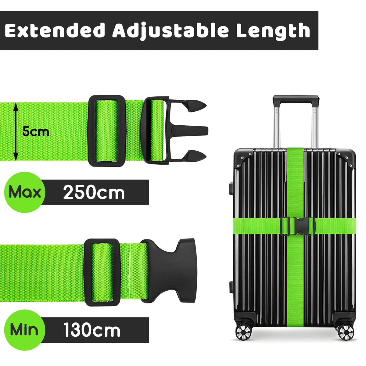 WISYOK Luggage Straps Extended, 4 Pack, 130-250cm Adjustable, Blue Orange