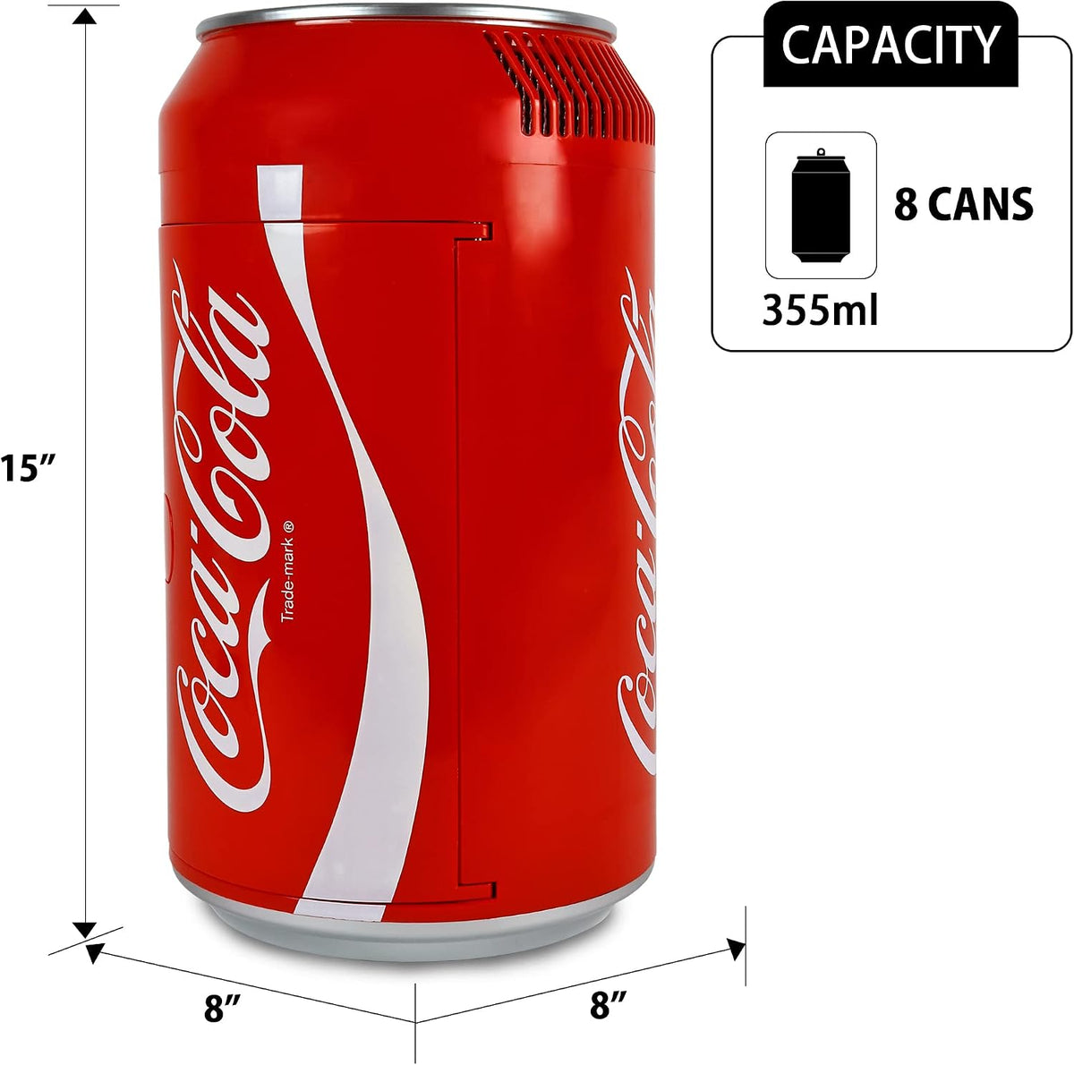 Coca Cola CC06-G 5.4L 8 Can Portable Coke Mini Fridge, Thermoelectric 12 V Cool Box, Car Refigerator for Snacks Lunch Drinks, AC Cords, Desk Accessory for Home Office Camping, Red