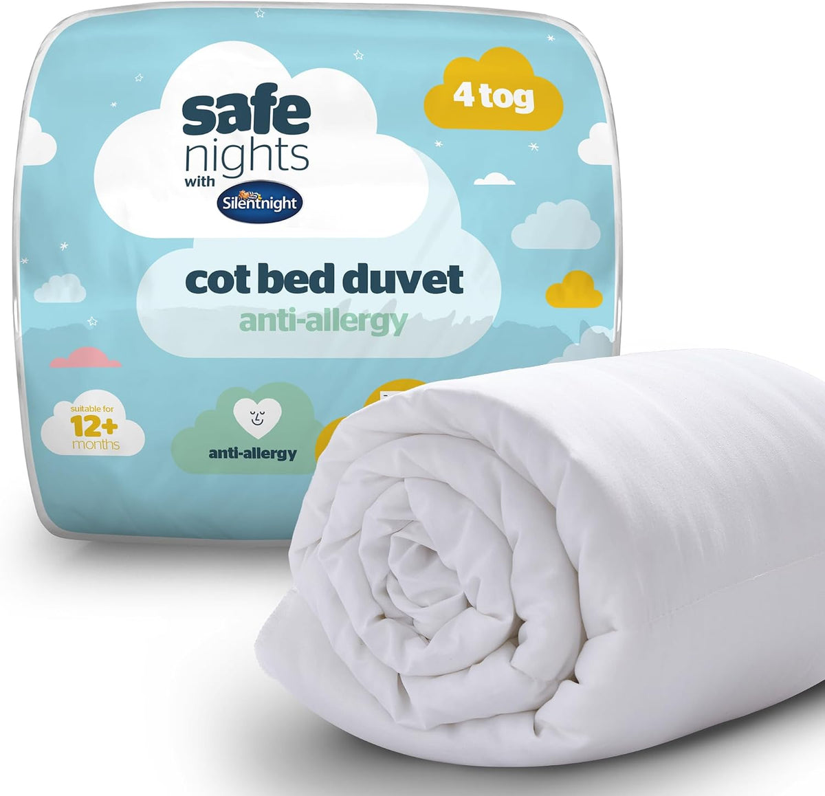 Silentnight Safe Nights Cot Bed Duvet 4 Tog – Anti Allergy Lightweight Soft Snug Nursery Quilt for Children, Kids, Toddlers – Hypoallergenic and Machine Washable – 150x120cm