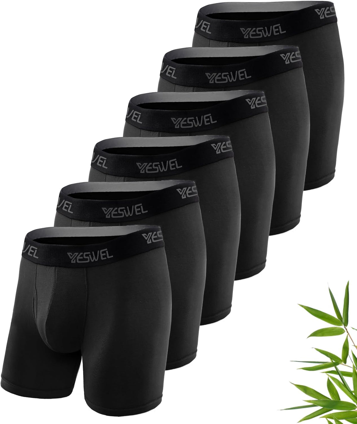 YESWEL Mens Bamboo Boxers, Longer Leg Boxer Shorts with Fly, Anti Chafing Underwear Trunks, No Itchy Labels Underpants (S-4XL)