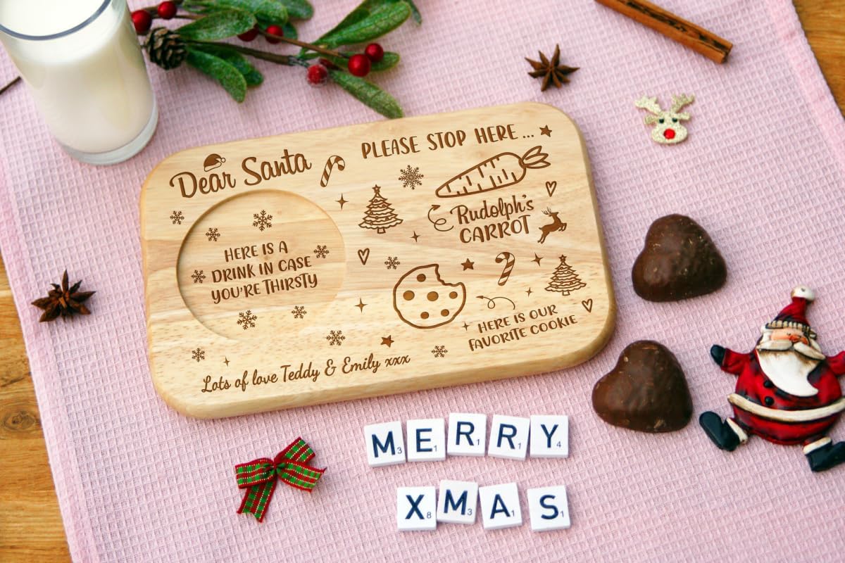 Personalised Engraved Santa's Wooden Board Father Christmas Xmas Eve Treat Plate Santa Wooden Board Santa Plate Santa Snack Board