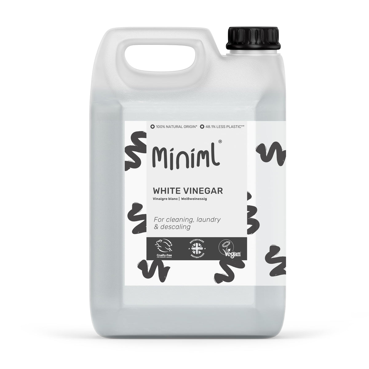 Miniml Eco White Vinegar Cleaning Unscented 750ml - All Natural Multi-Surface & Multi-Purpose Cleaner, Limescale Remover, Laundry Softener & More - 100% Vegan & Cruelty Free
