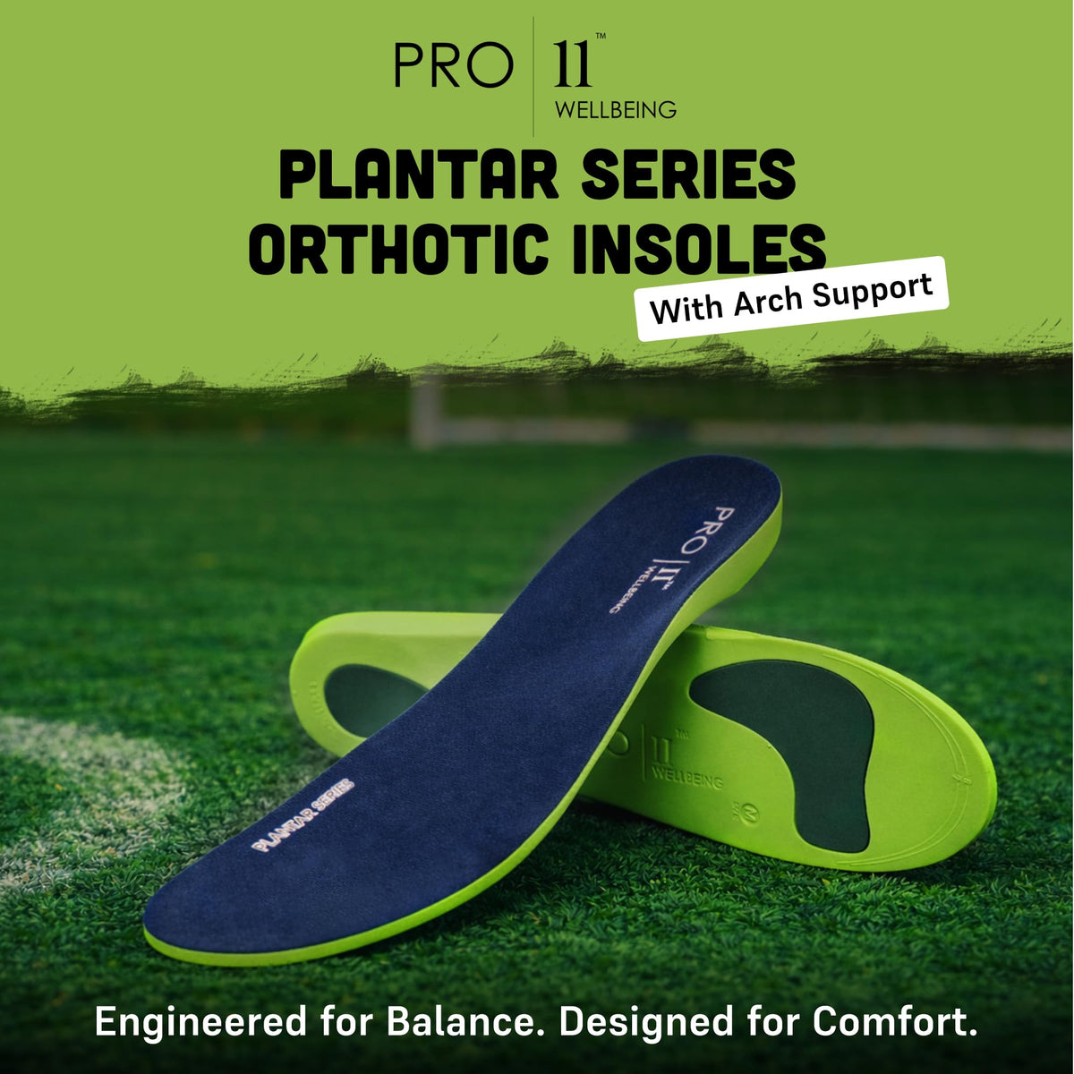 PRO 11 WELLBEING Plantar Series Orthotic Insoles Fallen Arches, Plantar Fasciitis, with Arch Support