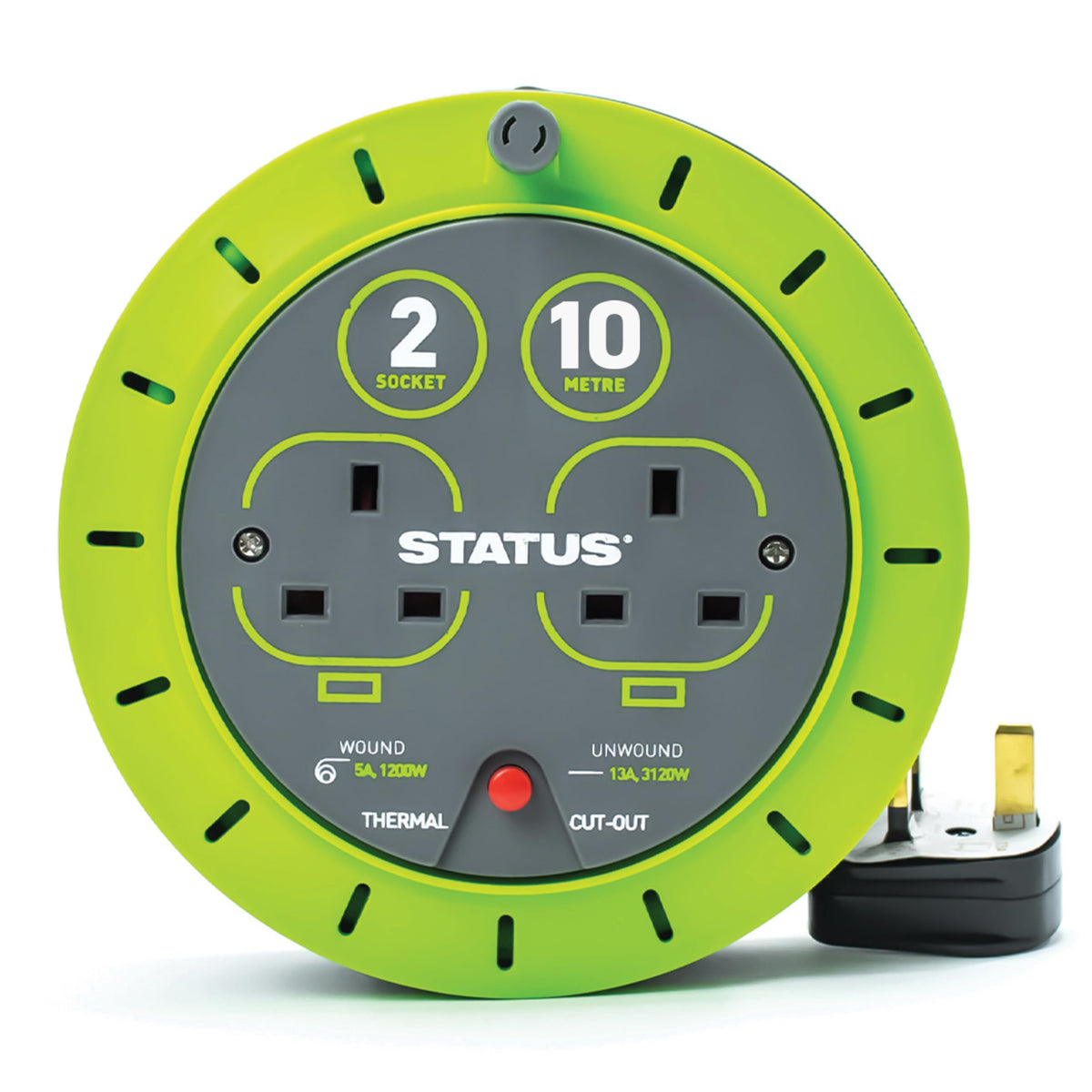 IONOS 2 Socket Cable Reel, 10m Outdoor Garden Extension Lead, DIY