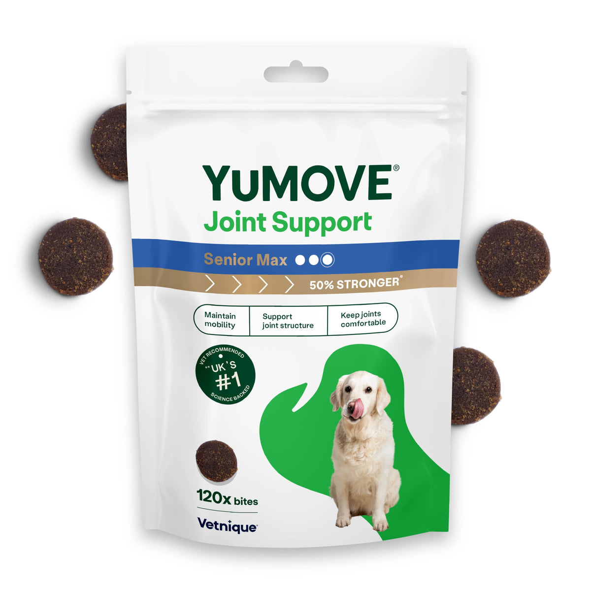 YuMOVE Max Strength Joint Supplement, Hip & Joint Aid with Glucosamine, Chondroitin, Green Lipped Mussel, Aged 8+, 60 Chews | Unflavoured