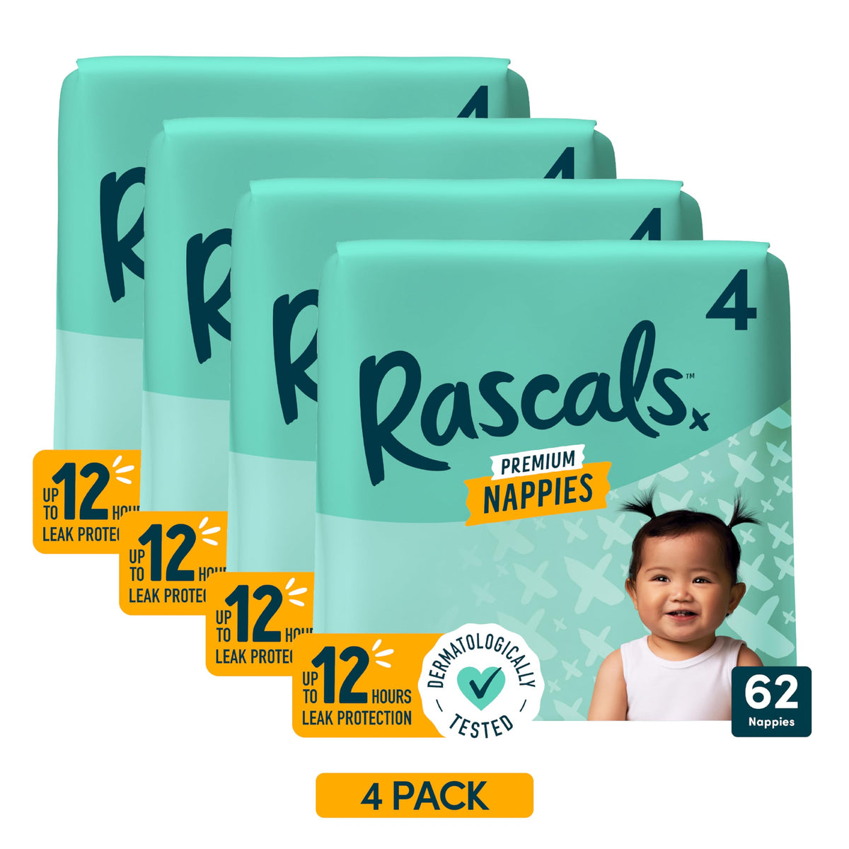 Rascals Premium Nappies Size 3, 296 Count, Feather-Soft