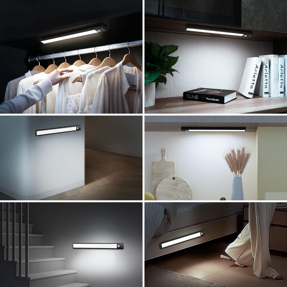 daphomeu 5 Pack Rechargeable Under Cupboard Kitchen Lights, 20CM Dimmable Warm Cabinet Light, LED Motion Sensor Lights Indoor, Magnetic Stick Light for Kitchen Shelf Stairs Wardrobe