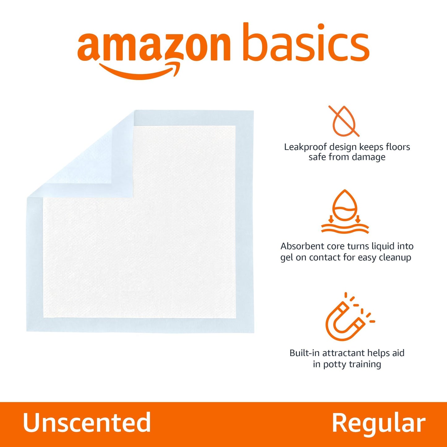 Basics Dog and Puppy Training Pads, Leakproof, 5-Layer Design with Quick-Dry Surface, Regular, Pack of 50, Blue
