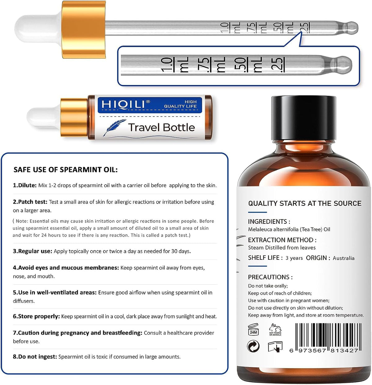 HIQILI Tea Tree Oil for Nail Fungus, Skin, Hair, Acne